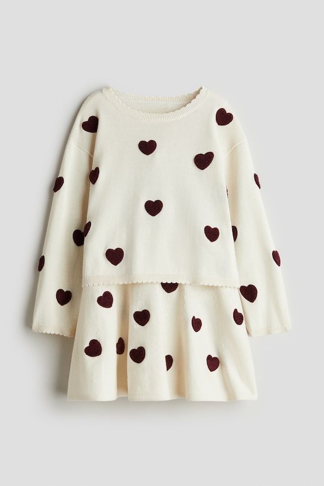 2-teiliges Set mit Pullover und Jupe - Hellbeige/Herzen - 1