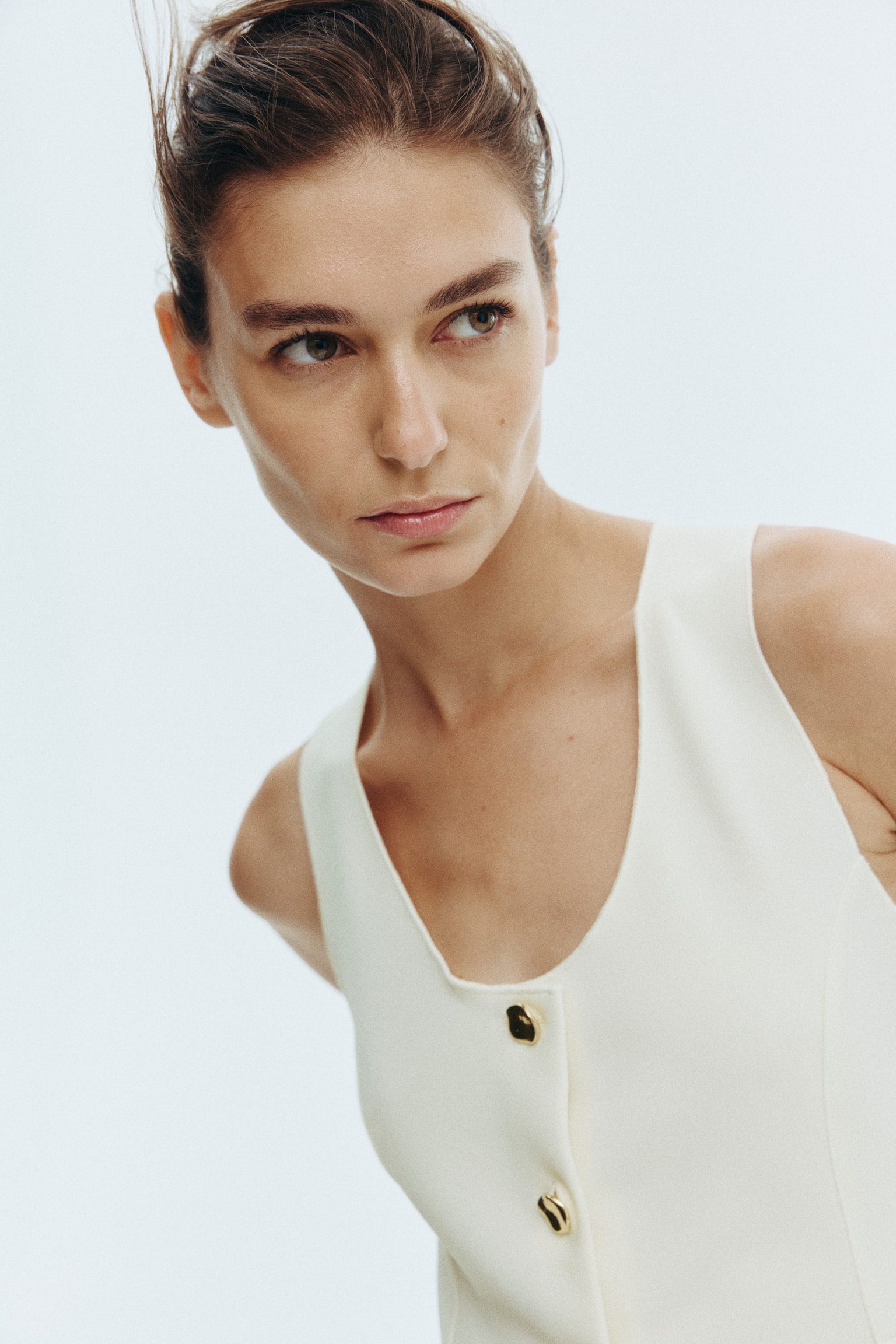 Peplumlu Yelek - Beyaz/Kahverengi/Sarı-yeşil - 4