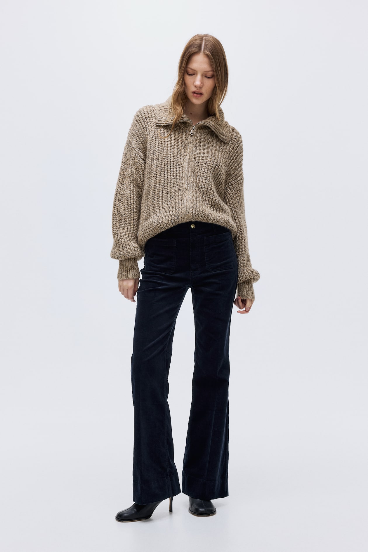 Rib-Knit Cardigan with Zipper - image 3