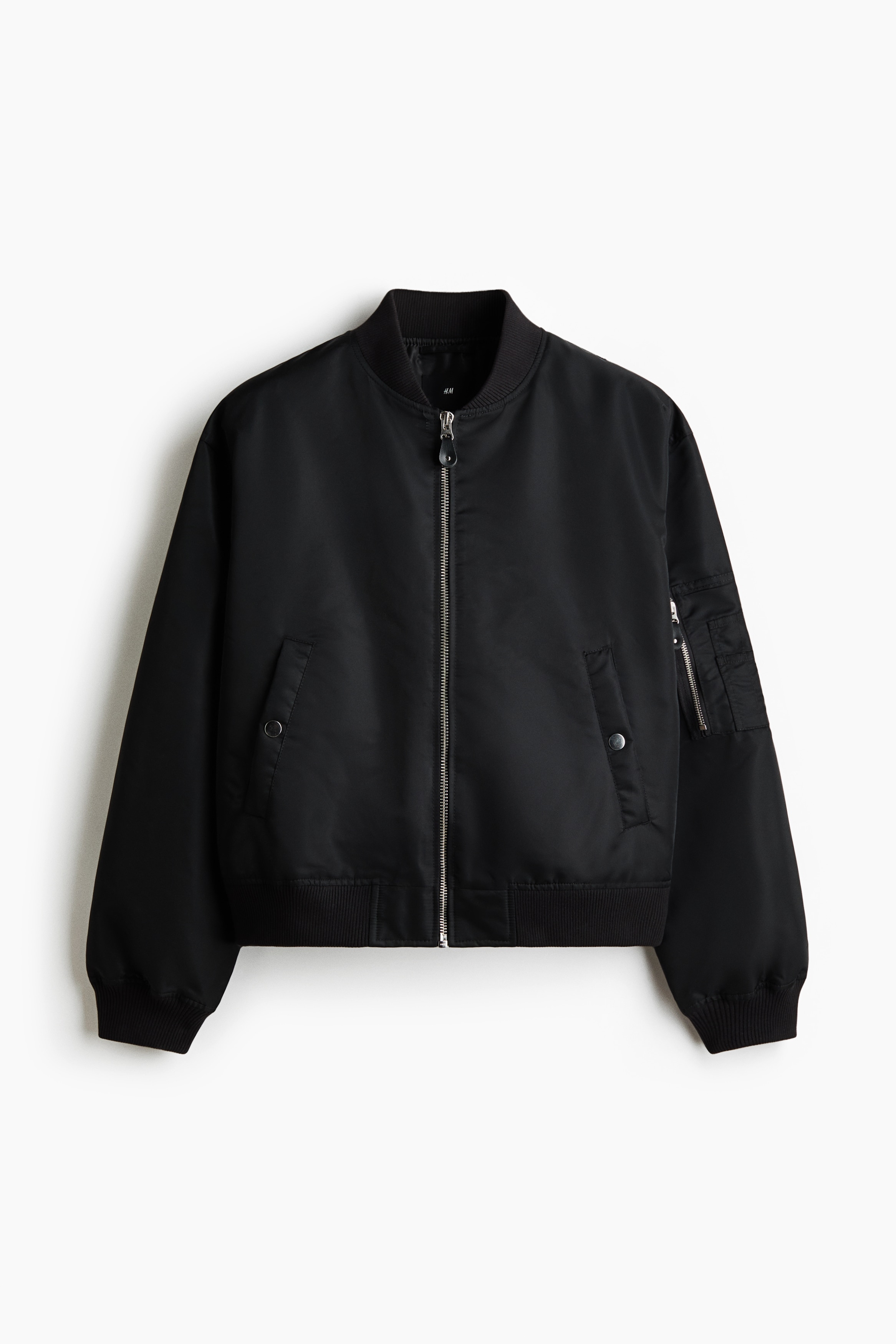 Padded Nylon Bomber Jacket - Black/Dusty beige/Khaki green