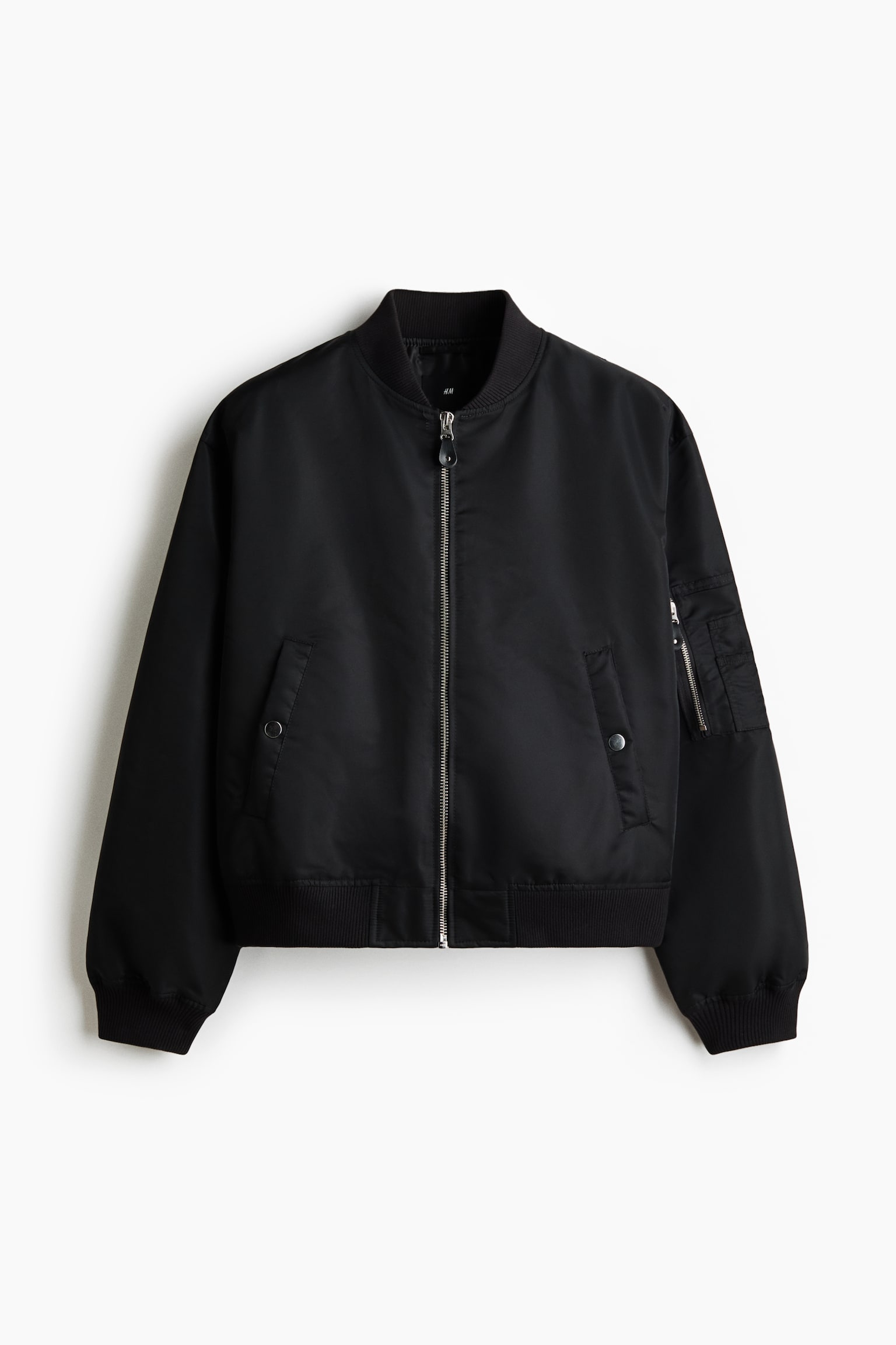Мужская куртка H&M Padded Nylon Bomber, цвет: Чёрный — фото 1