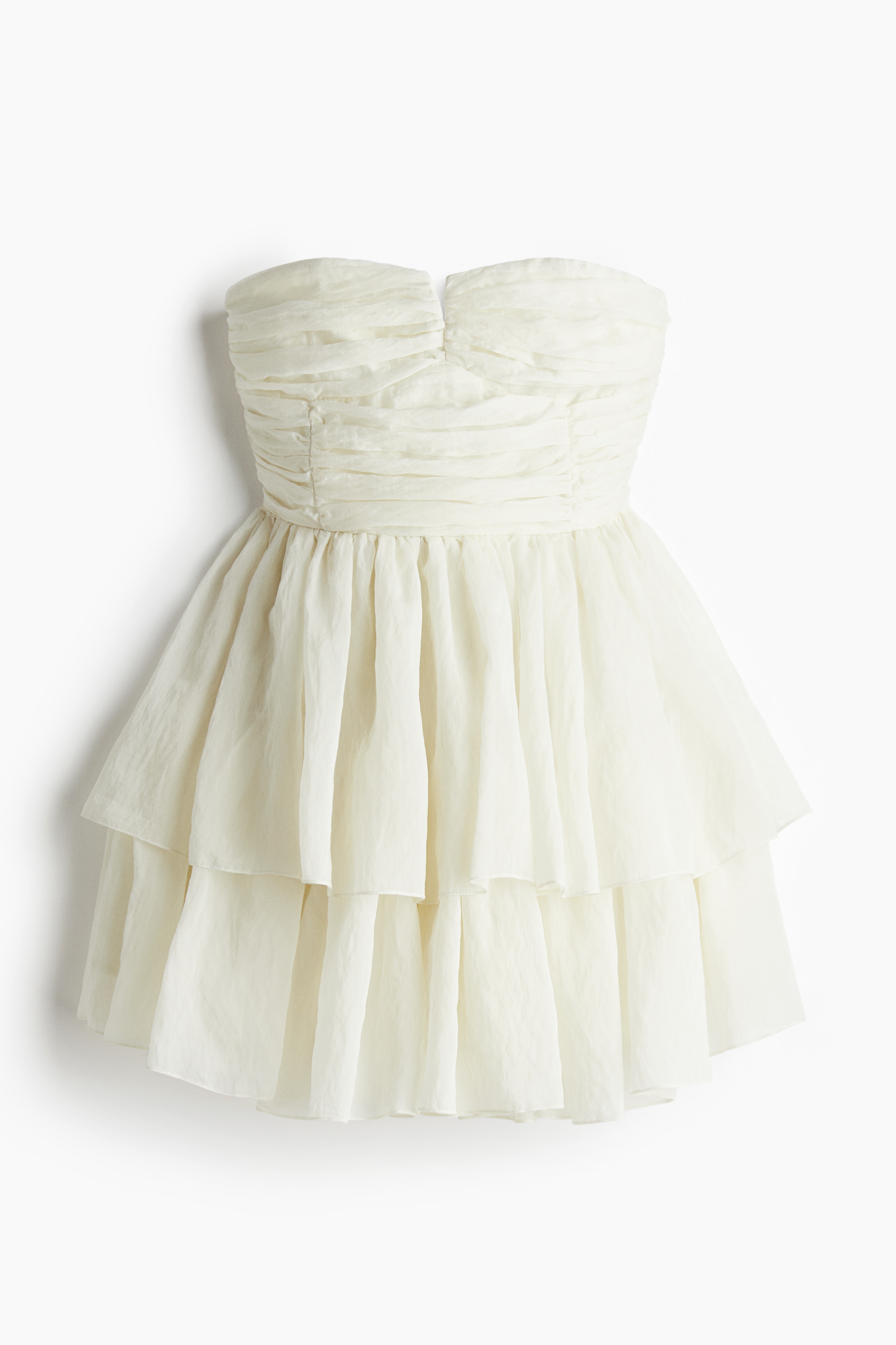 Bandeau Dress with Flared Skirt - White