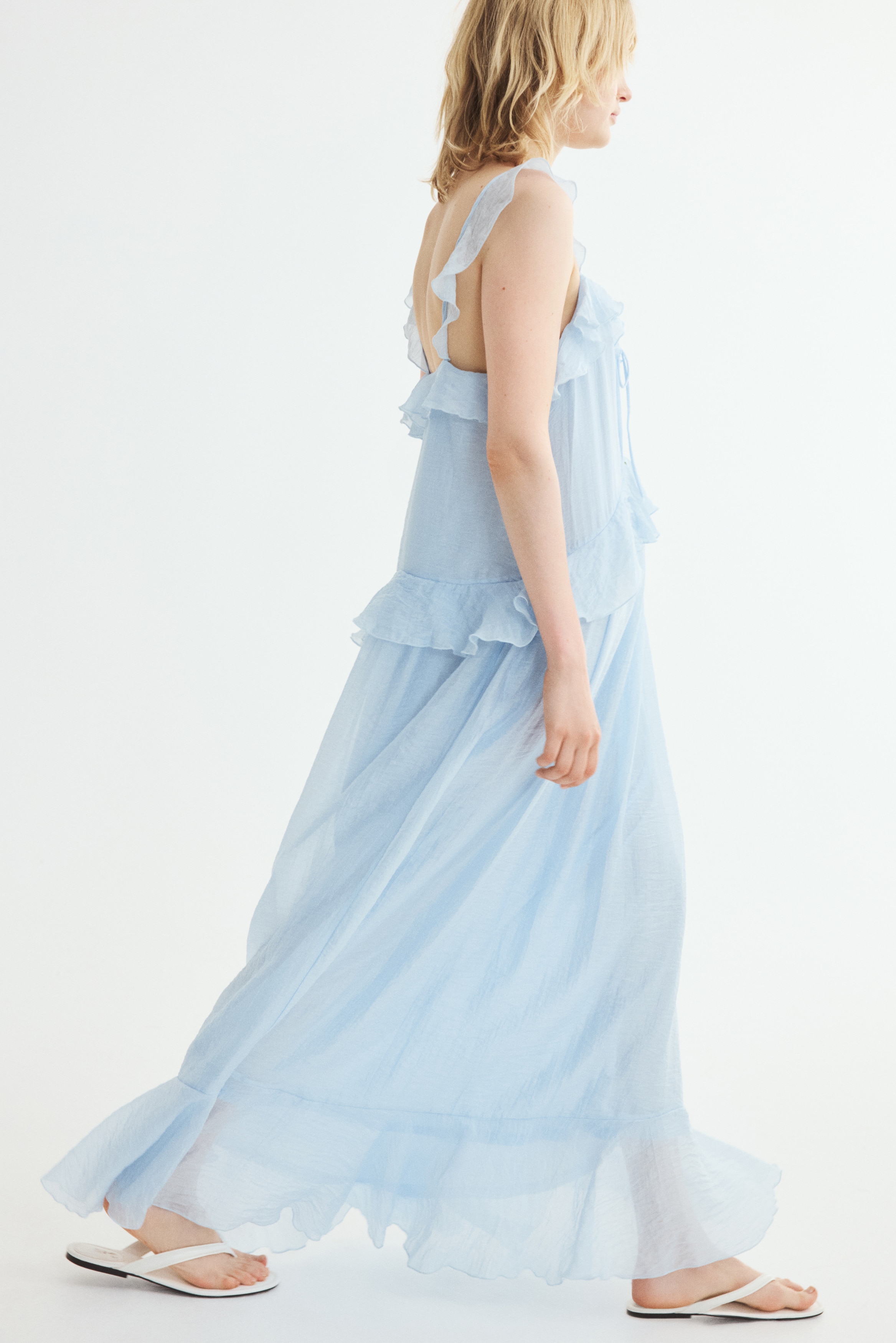 long sleeve floral dress Swift Meadow Maxi Sheer Blush / Large ANA Premium Linen Dress _okendo:syndication_key:CL135405083 Bishop Sleeve SIZE:4P