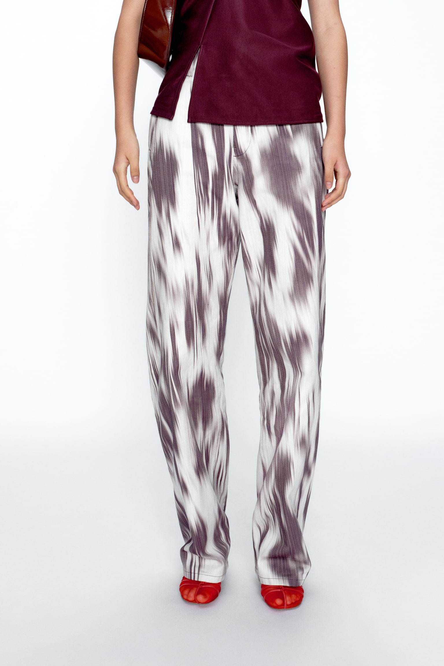 프린트 코튼 팬츠 - 화이트/다크 퍼플 패턴 - 6