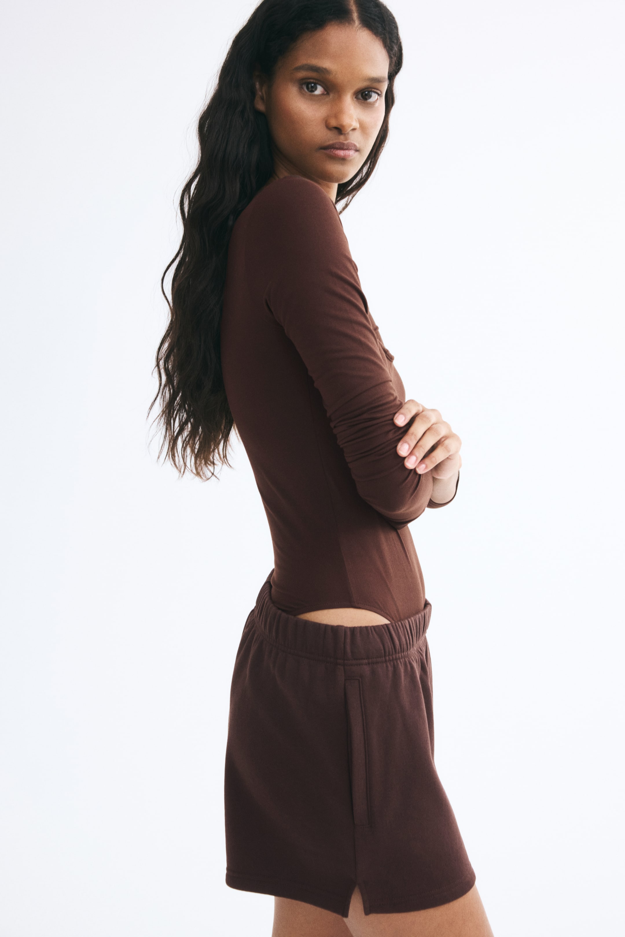 Ver imagen más grande: Body de manga larga con escote cuadrado - Azul empolvado - MUJER | H&M ES 1