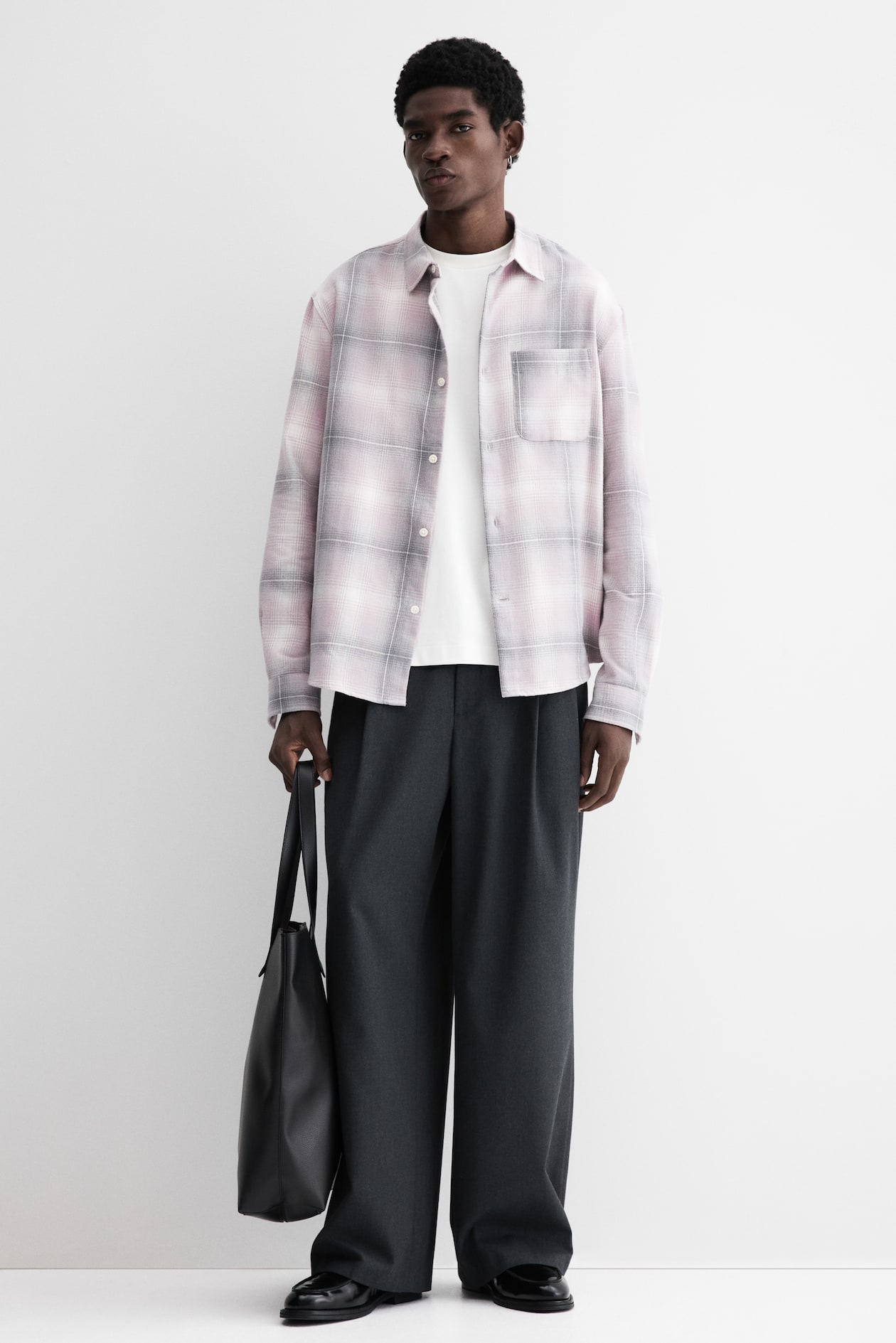 Loose Fit Flannel shirt Pink/Checked Men H&M IN