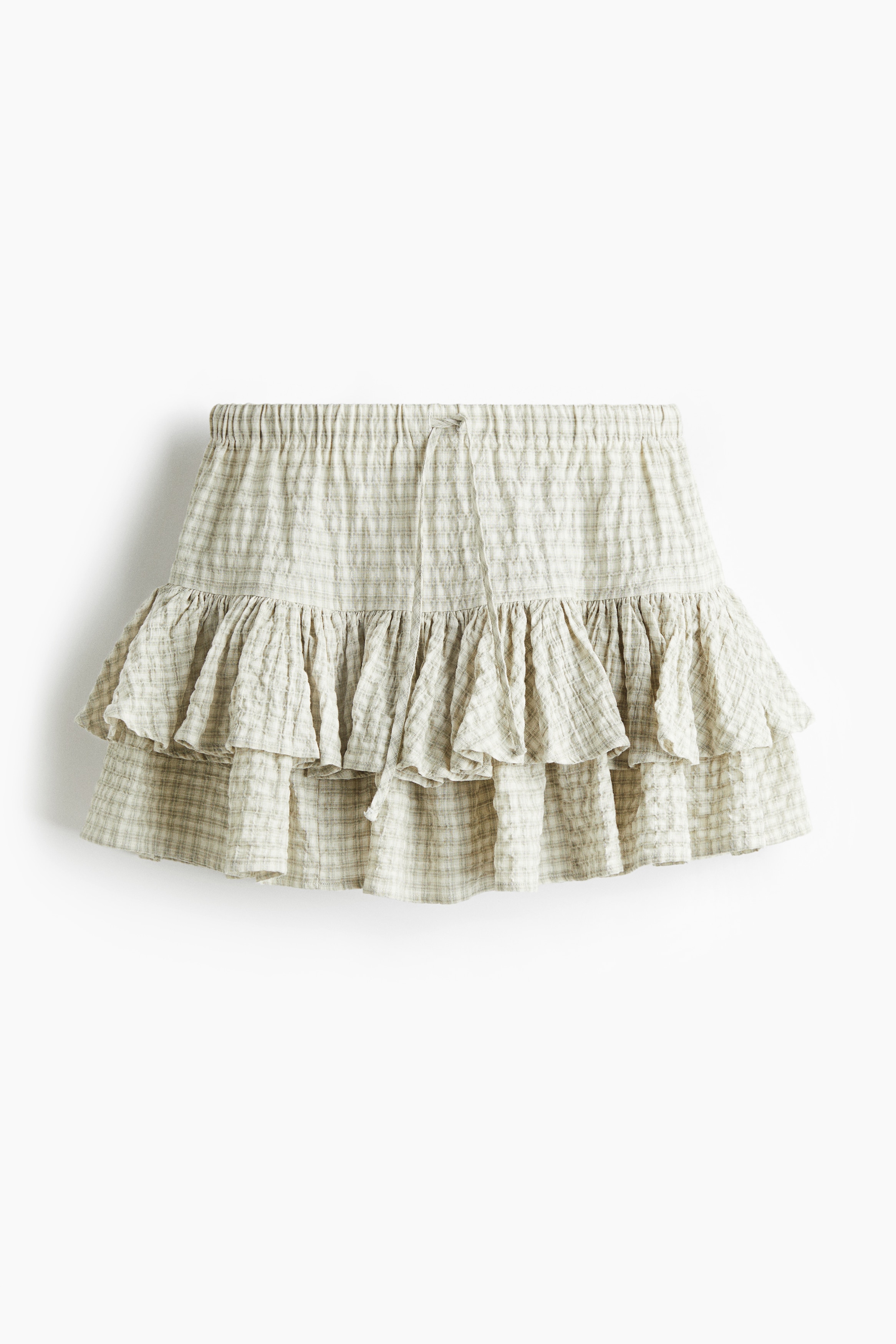 Tiered Drawstring Skirt - Light khaki green/checked/Light blue/plaid/Dark green/plaid