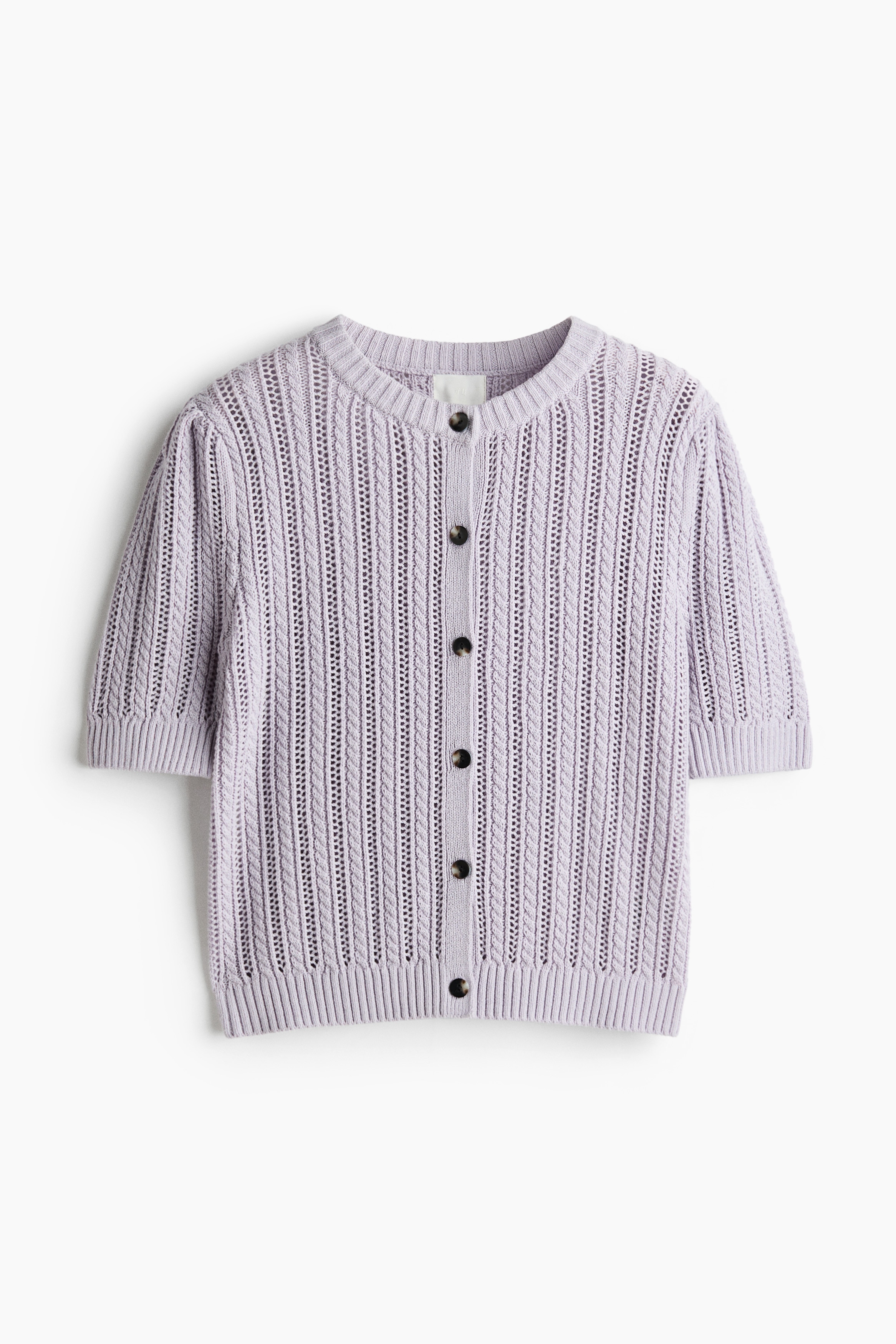 Pointelle-Knit Cardigan - Light purple/Light beige