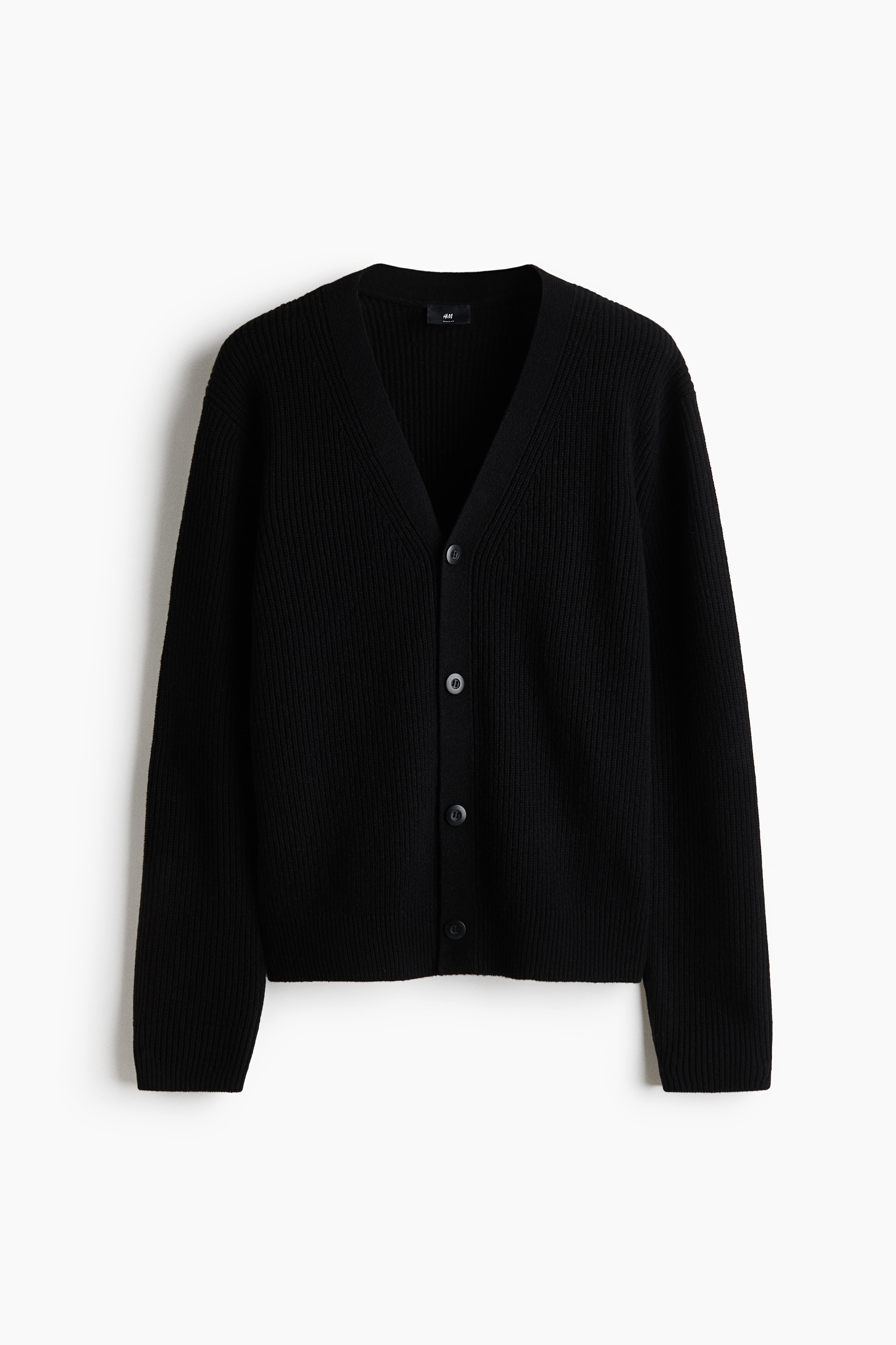 Regular Fit Ribbestrikket cardigan i ull - Sort/Mørk grå/Dark mole