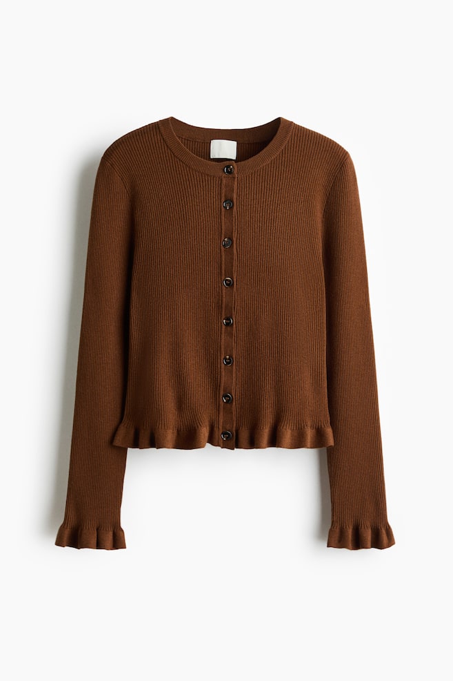 Ribstrikket cardigan - Brun/Gråmeleret/Vinrød - 1