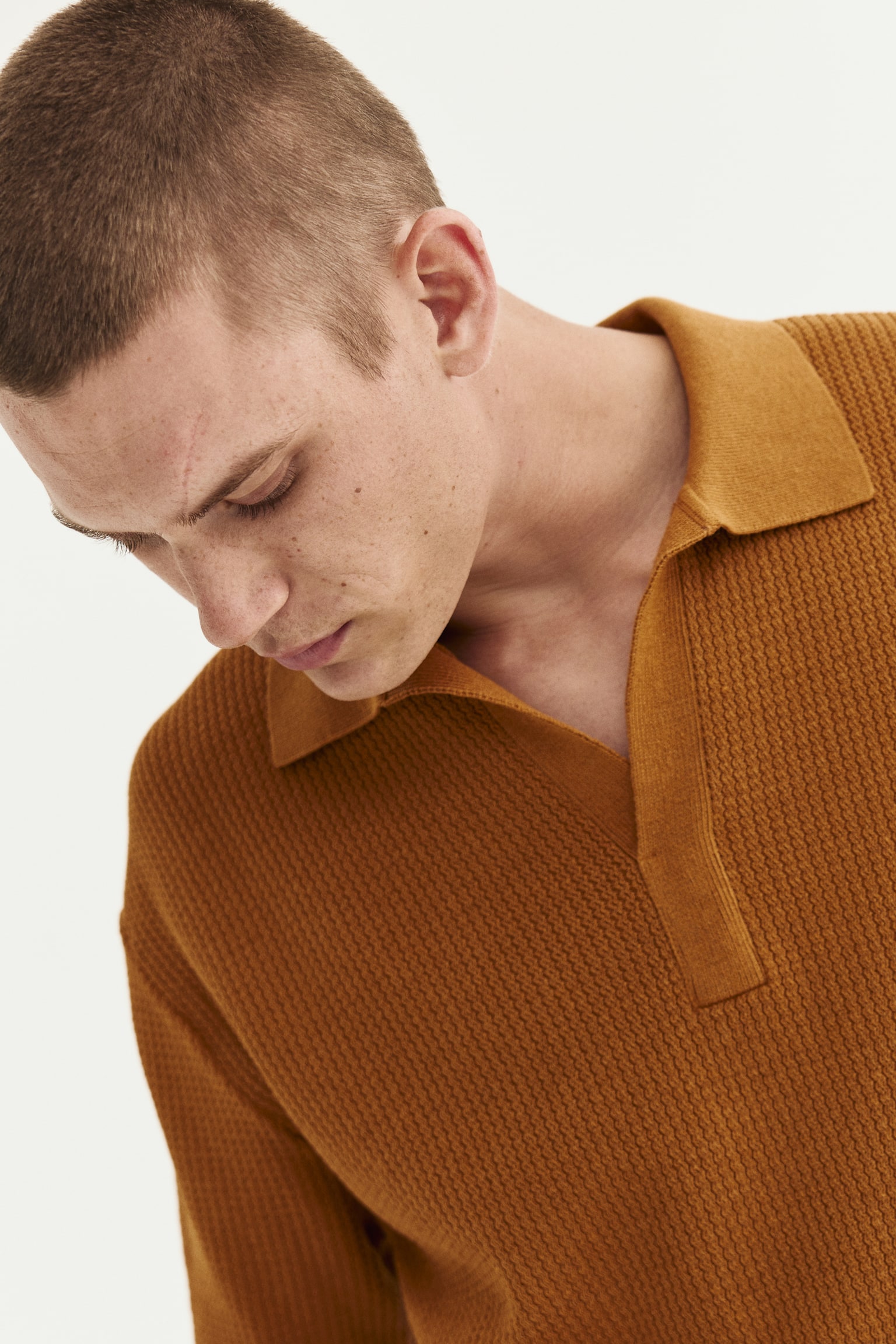 Regular Fit Knitted polo shirt - 深米色/奶油色/深咖啡色 - 4