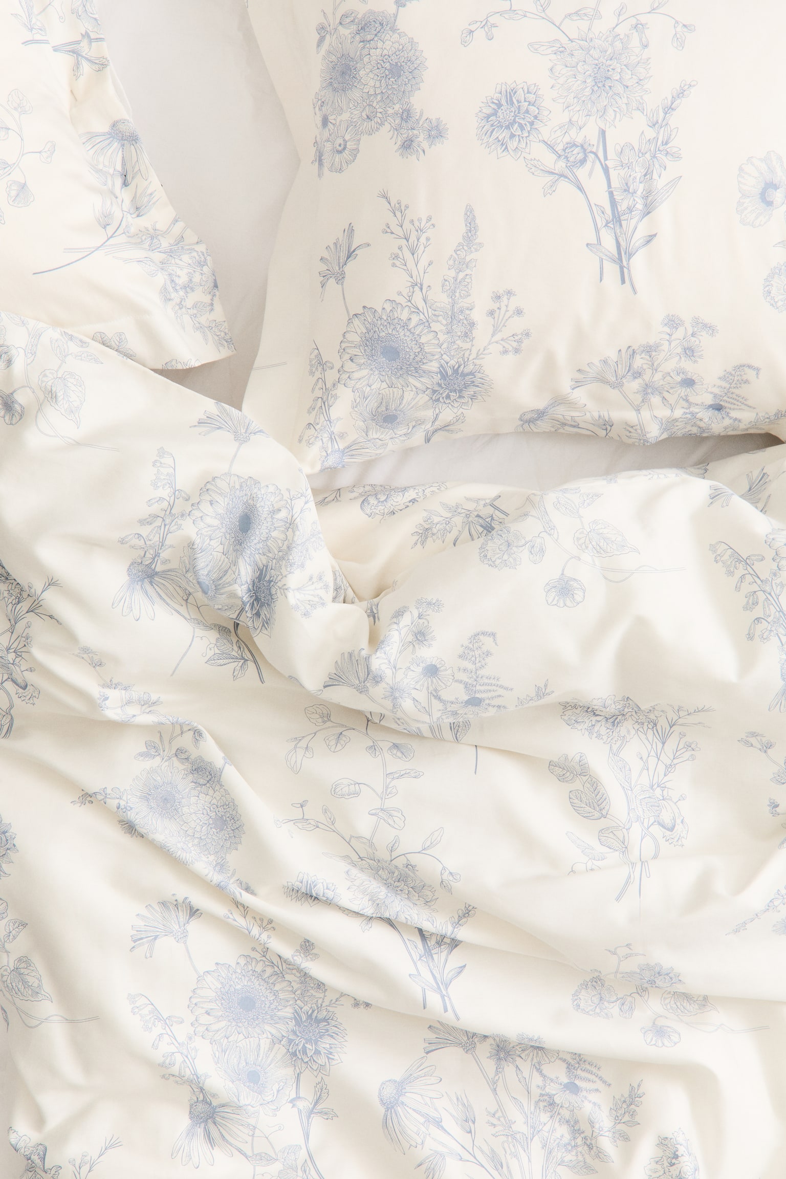 Cotton sateen double duvet cover set - Light blue/Floral/Cream/Floral/Light beige/Floral - 4