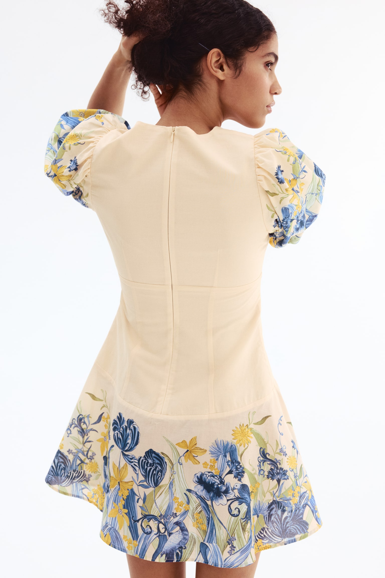 Váy cotton tay bóng bay - Màu vàng lợt/Hoa xanh dương/Màu xanh tím than - 4