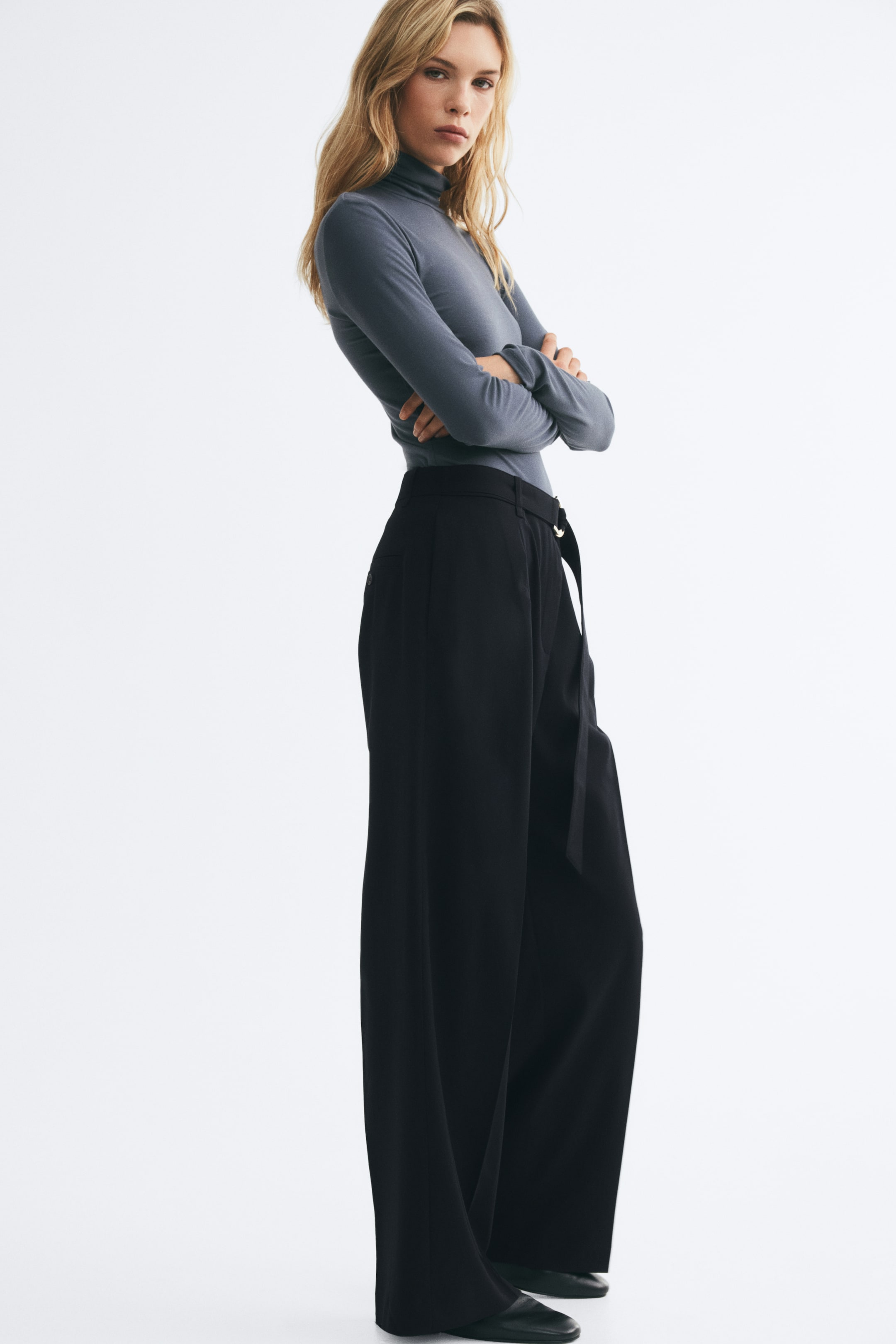 View larger image: Belted tailored trousers - Black - Ladies | H&M 1