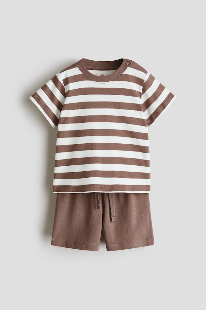 2-Piece Cotton Jersey Set - Brown/white striped/Turquoise/Navy blue/white striped/Dark beige/dinosaur - 1
