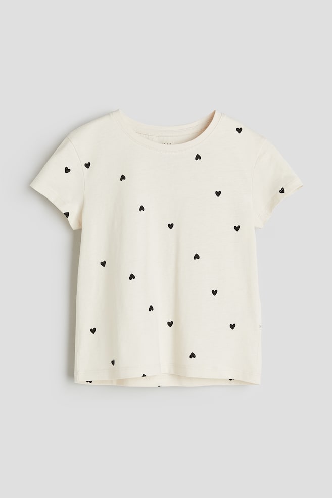 Wzorzysty T-shirt z bawełnianego dżerseju - Naturalna biel/Serca - 1