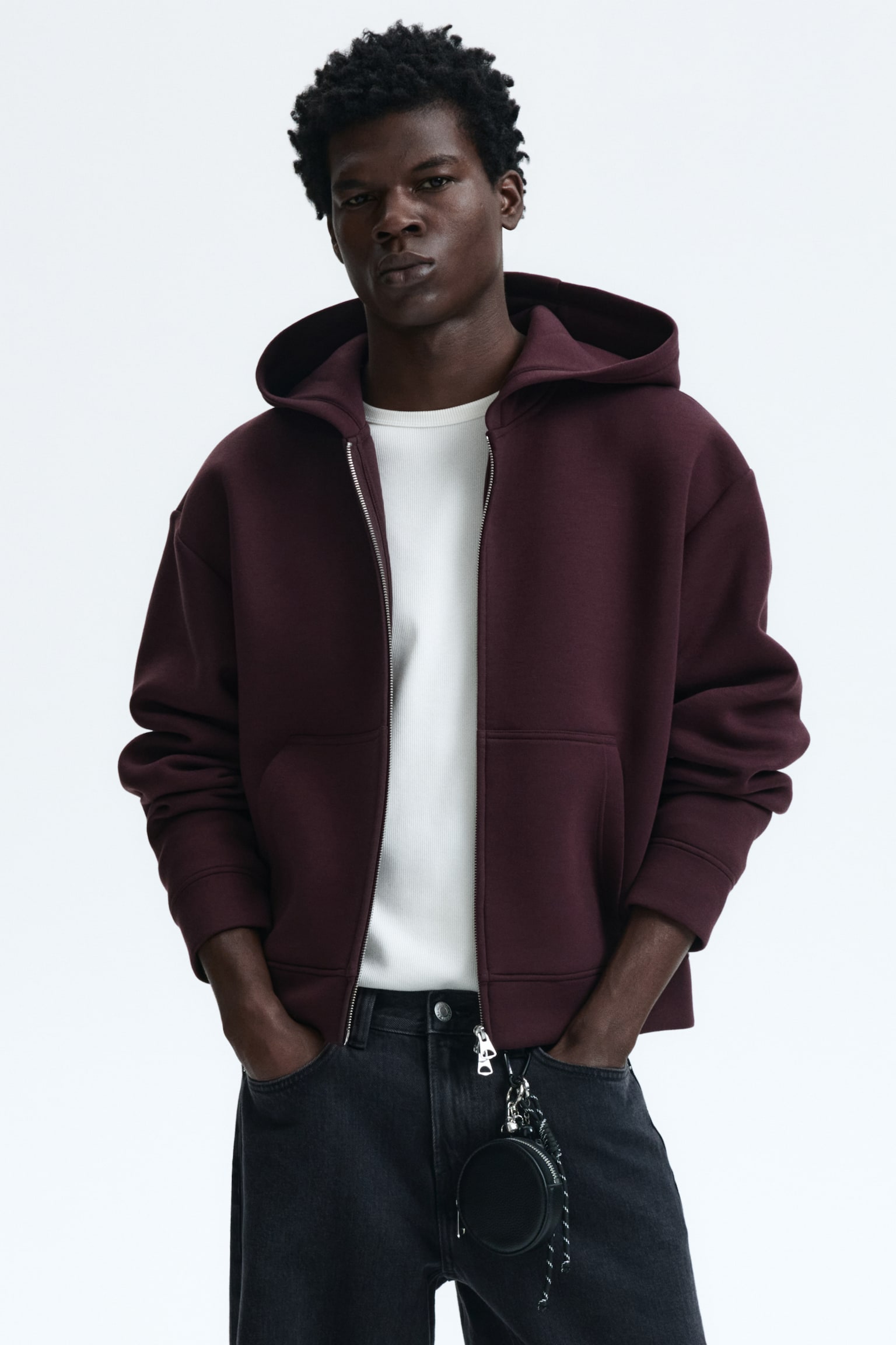 Loose Fit Zip-through hoodie - Burgundy/Grey marl/Dark brown/Dark blue/Black/Dark plum purple/Dark khaki green - 1