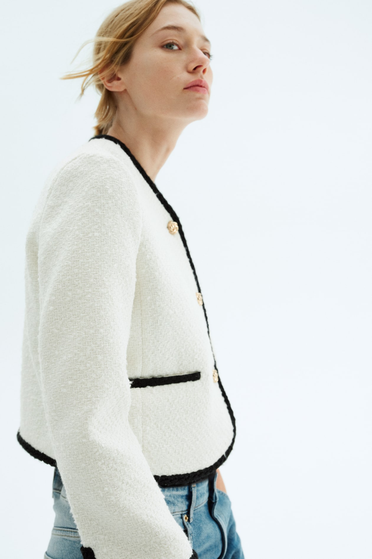 Bouclé jacket White/Black Ladies H&M