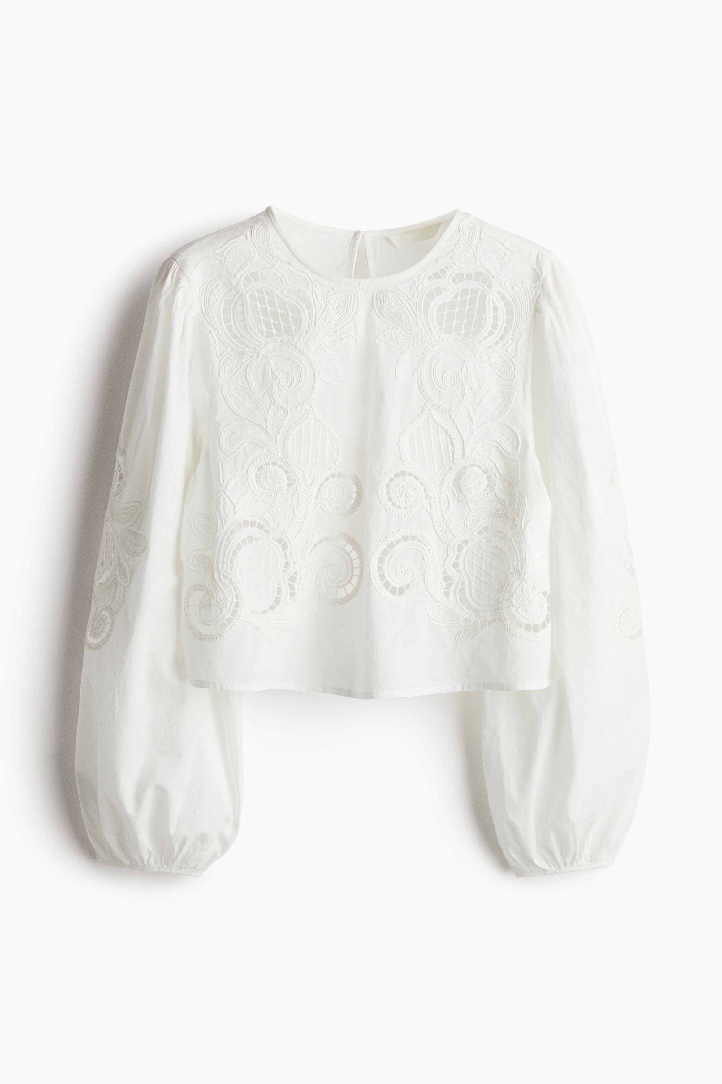Katoenen blouse met broderie anglaise - Wit