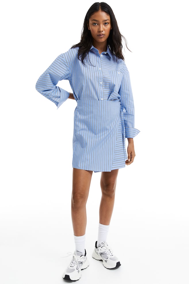 Robe chemise avec jupe croisée - Bleu clair/rayé/Bleu clair - 4