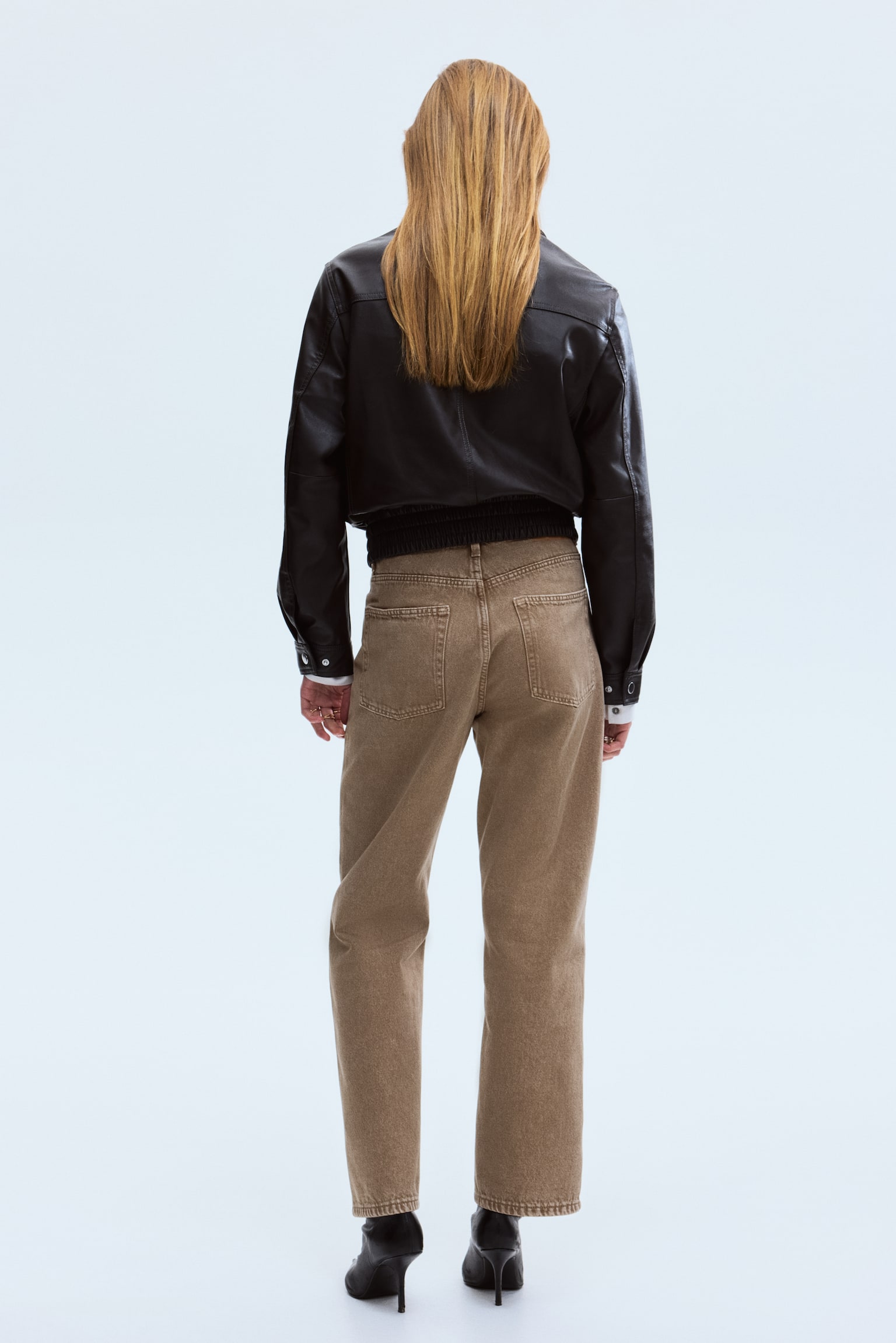 Straight High Waist Ankle Jeans - Beige/Denim blue - 3