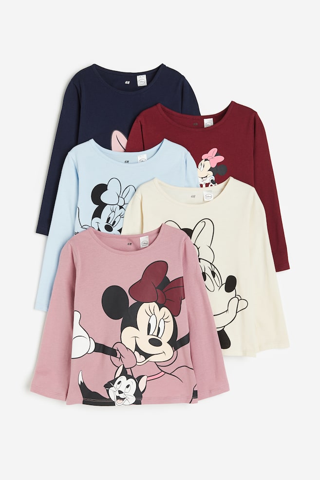 5-pack printed cotton tops - Pink/Minnie Mouse/Light purple/Frozen - 1