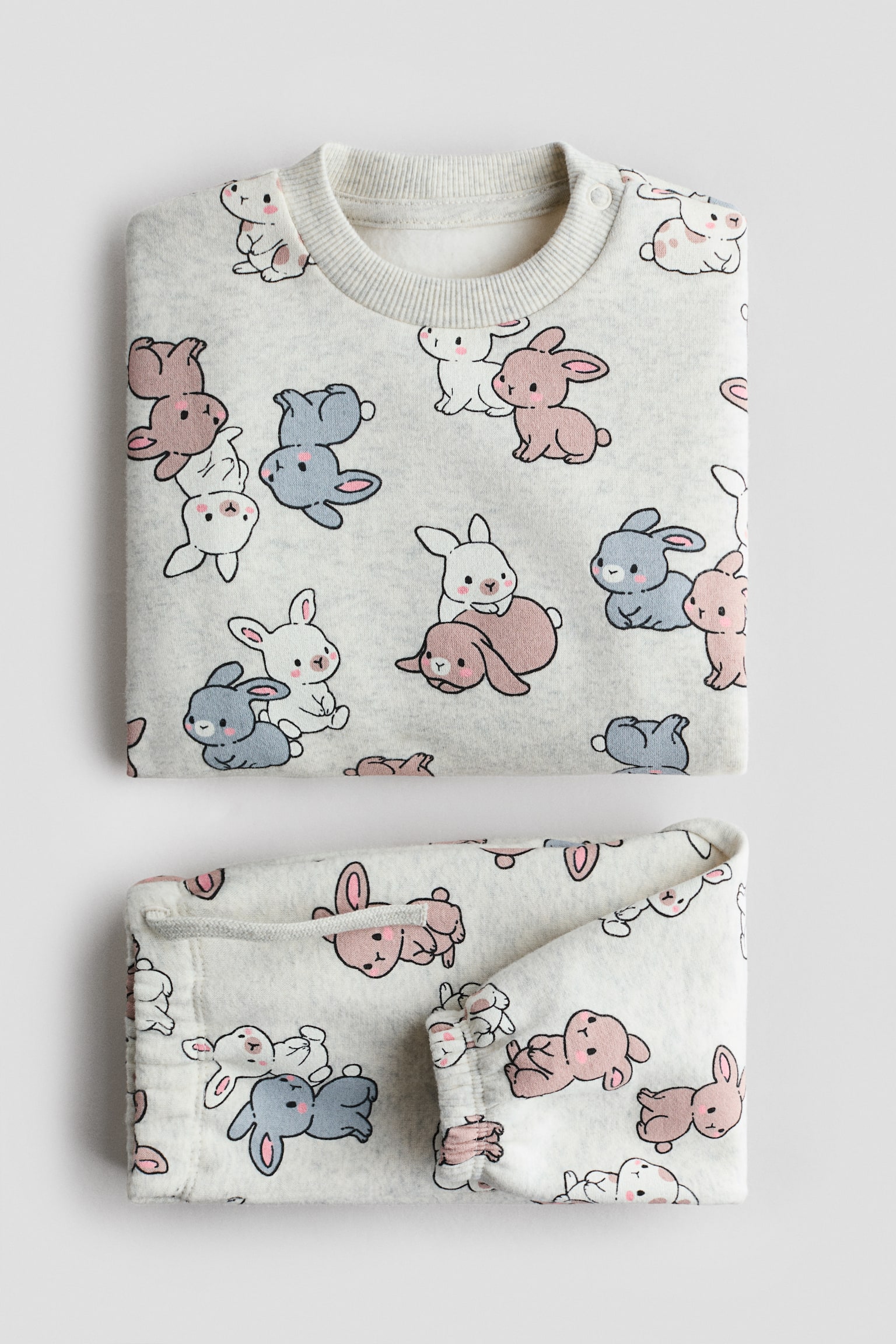 2-piece printed sweatshirt set - Light grey/Bunnies/Light pink/Hearts - 2