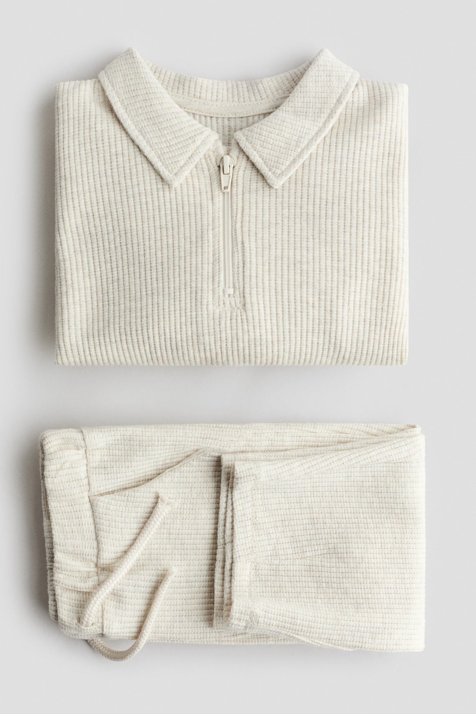 2-piece ribbed cotton set - 淺米色 - 2