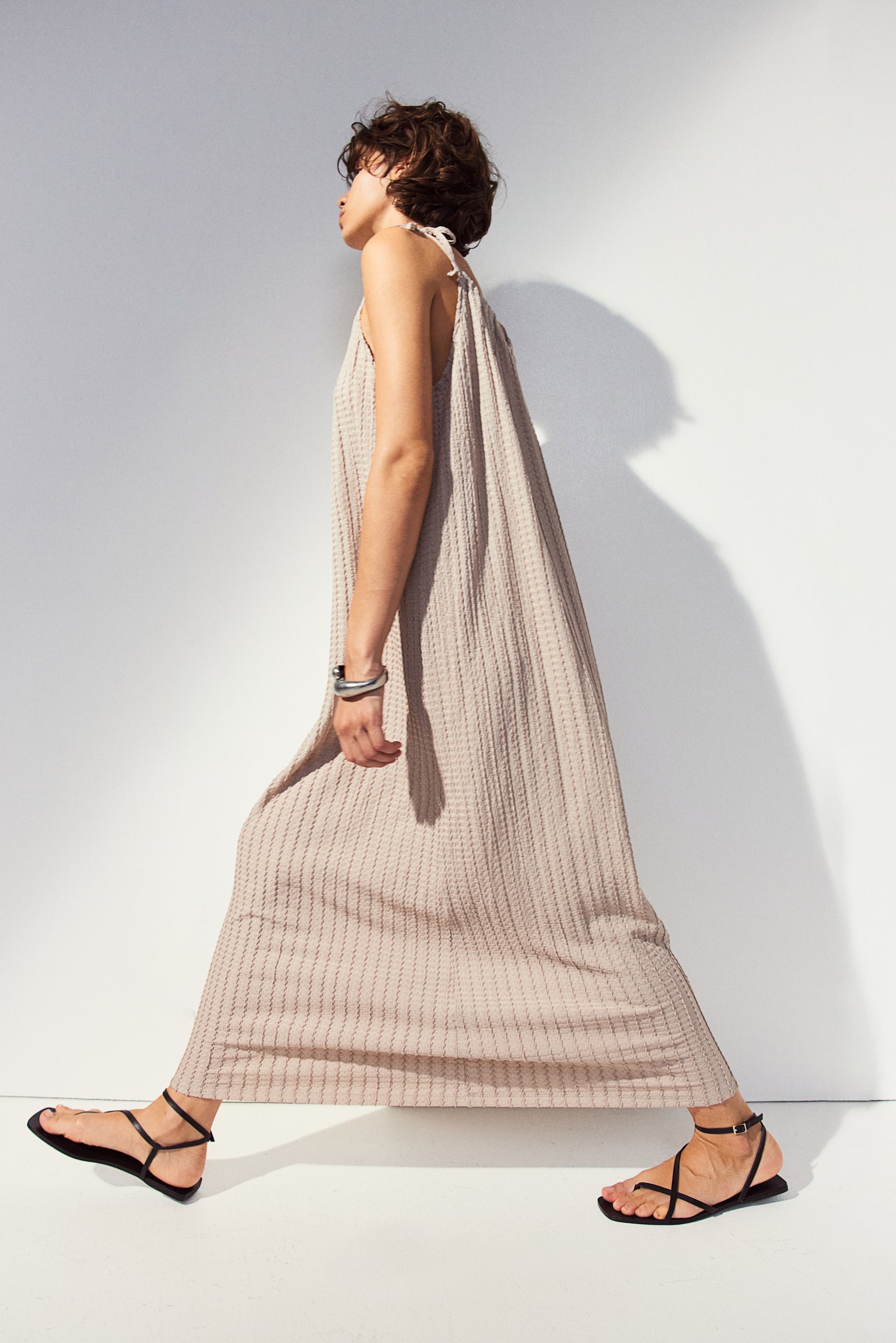 Textured Jersey Dress - Beige - 3