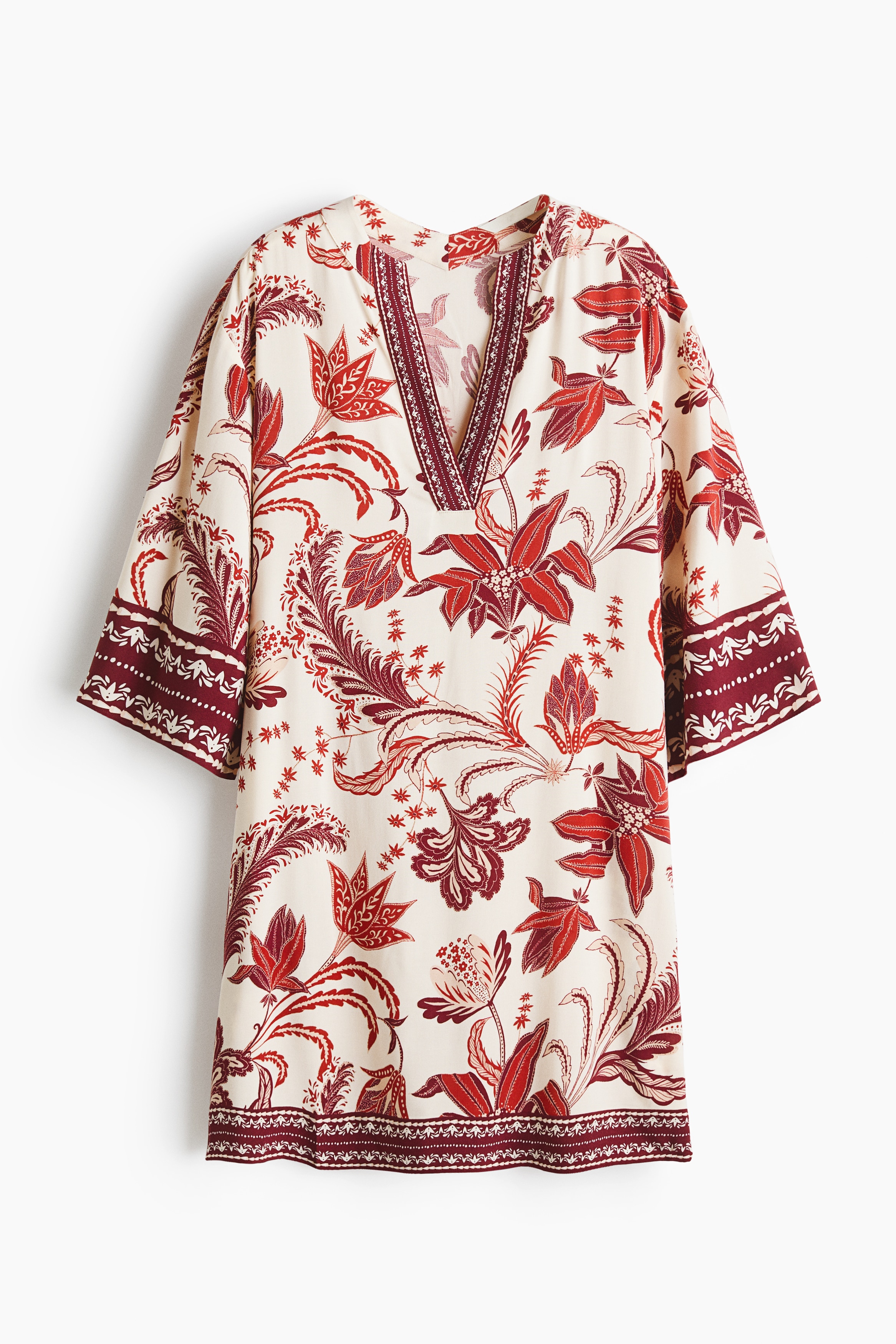 Viscose tunic dress - Light beige/Patterned