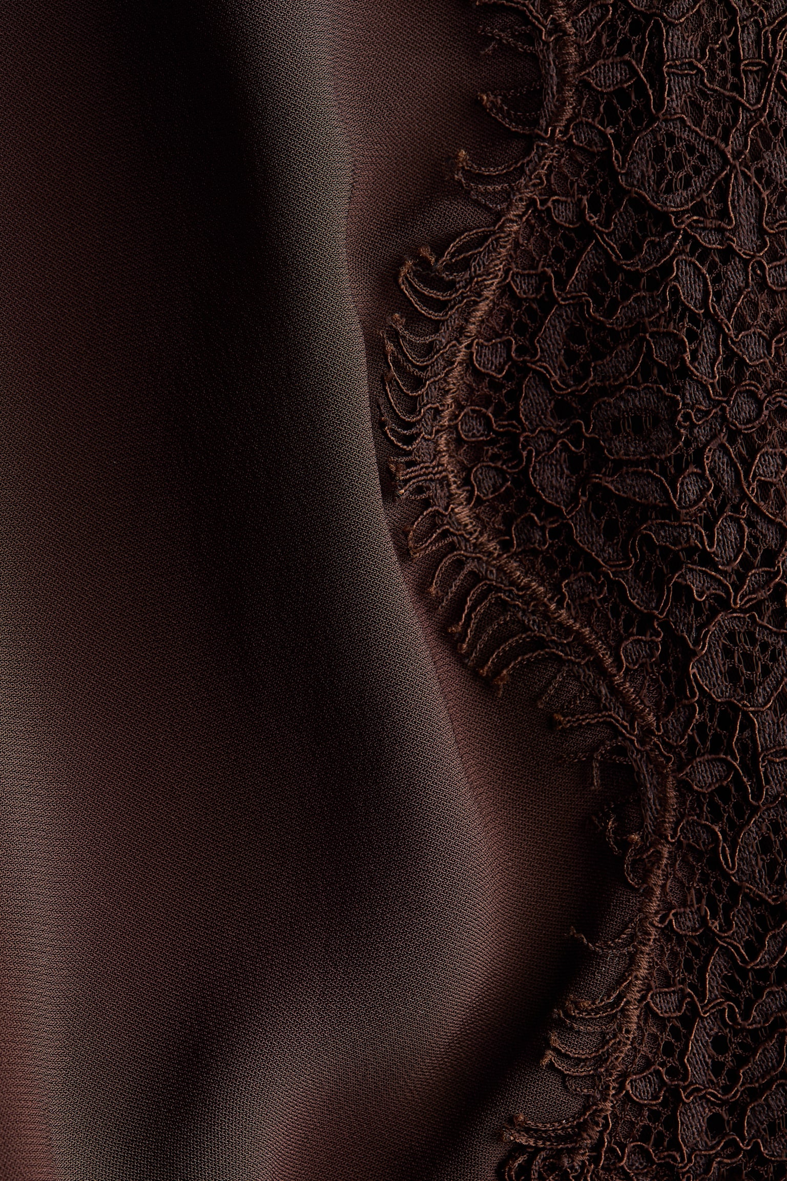 Lace-trimmed viscose top - Dark brown - 2