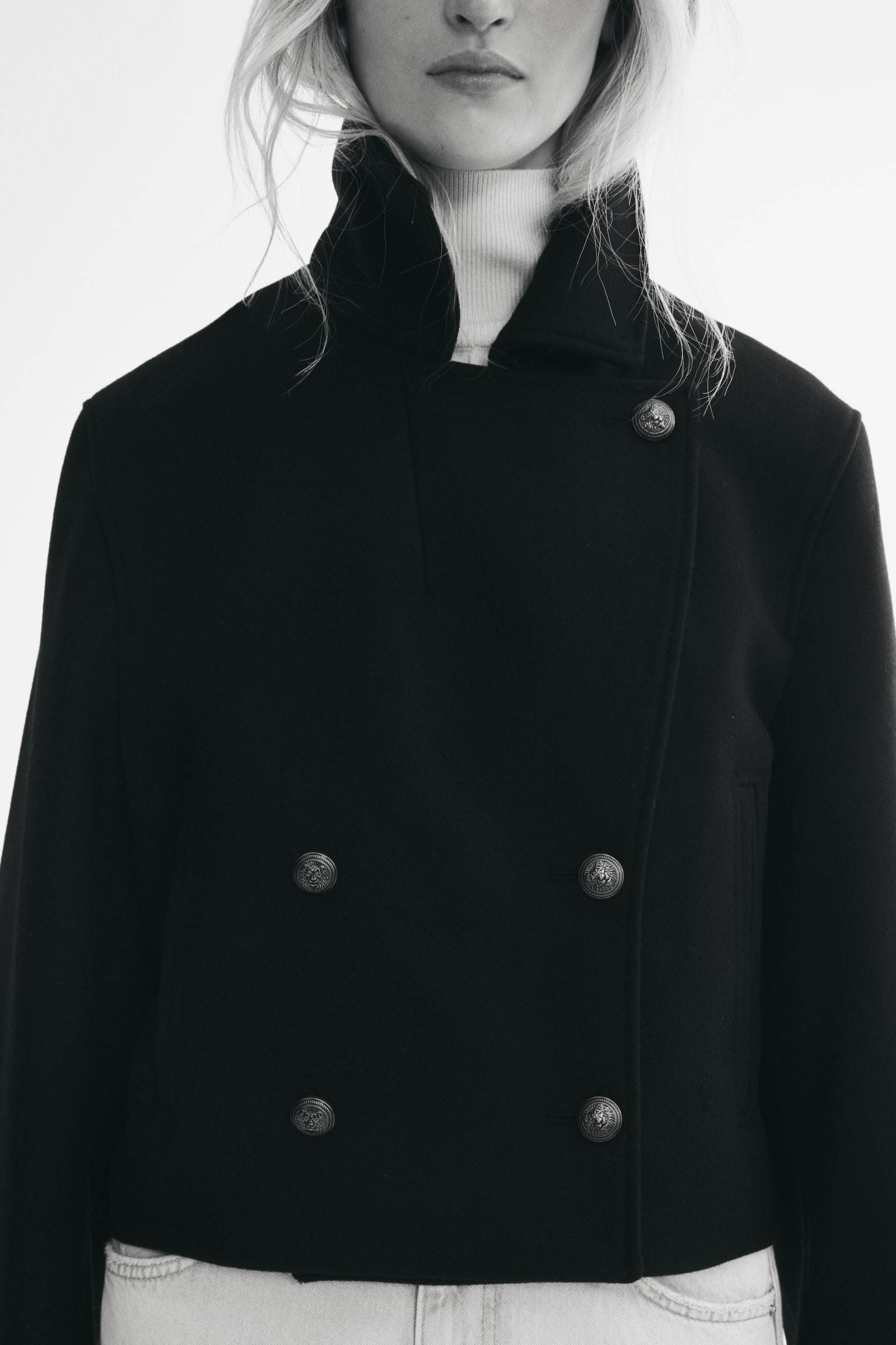 Женская куртка H&M Wool-Blend Funnel-Collar, цвет: Чёрный — фото 4