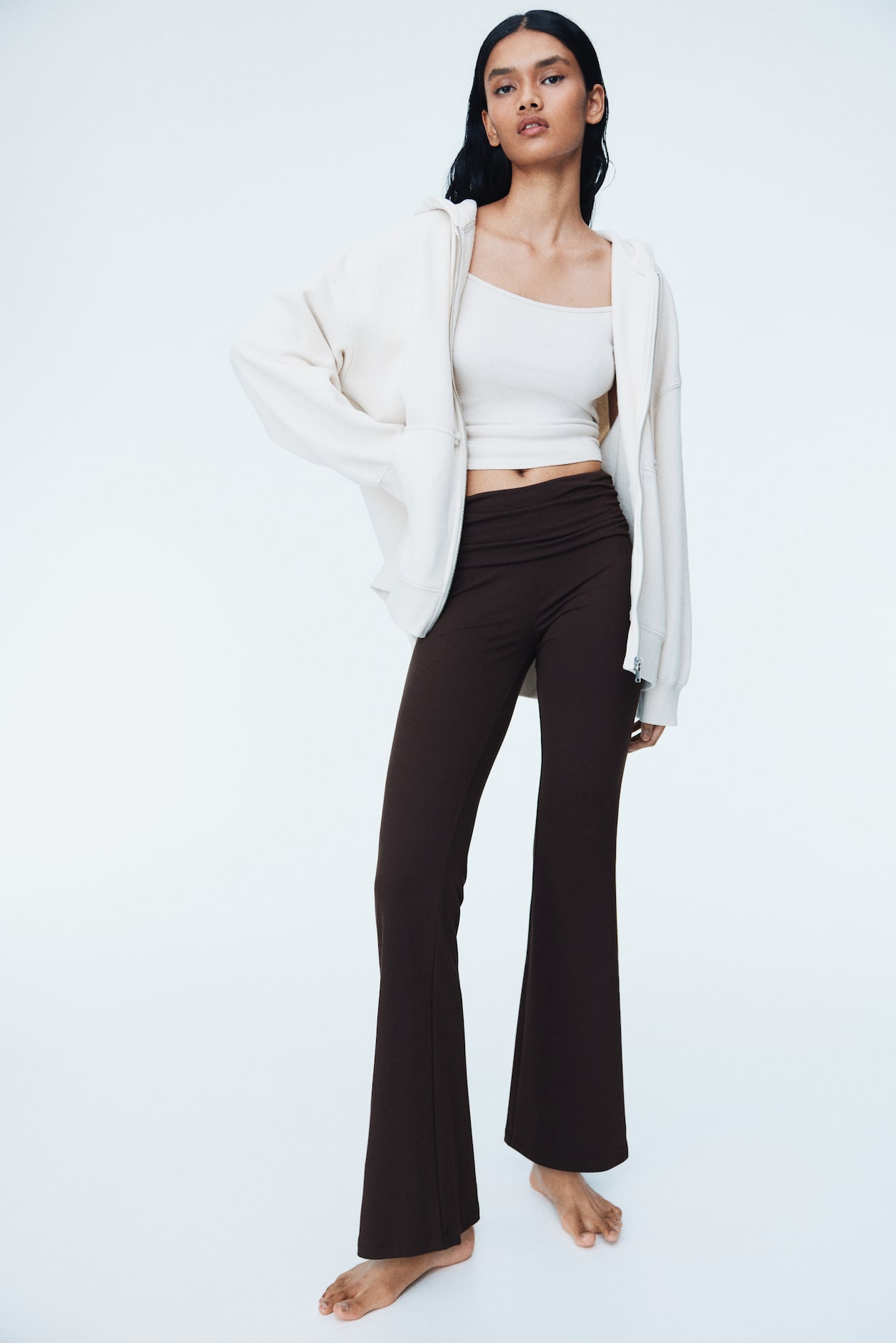 Pantaloni da yoga arricciati in microfibra Marrone scuro DONNA