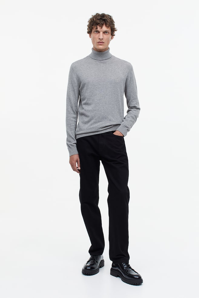 Slim Fit Fine-knit polo-neck jumper - Grey marl/White/Black/Greige/dc - 5