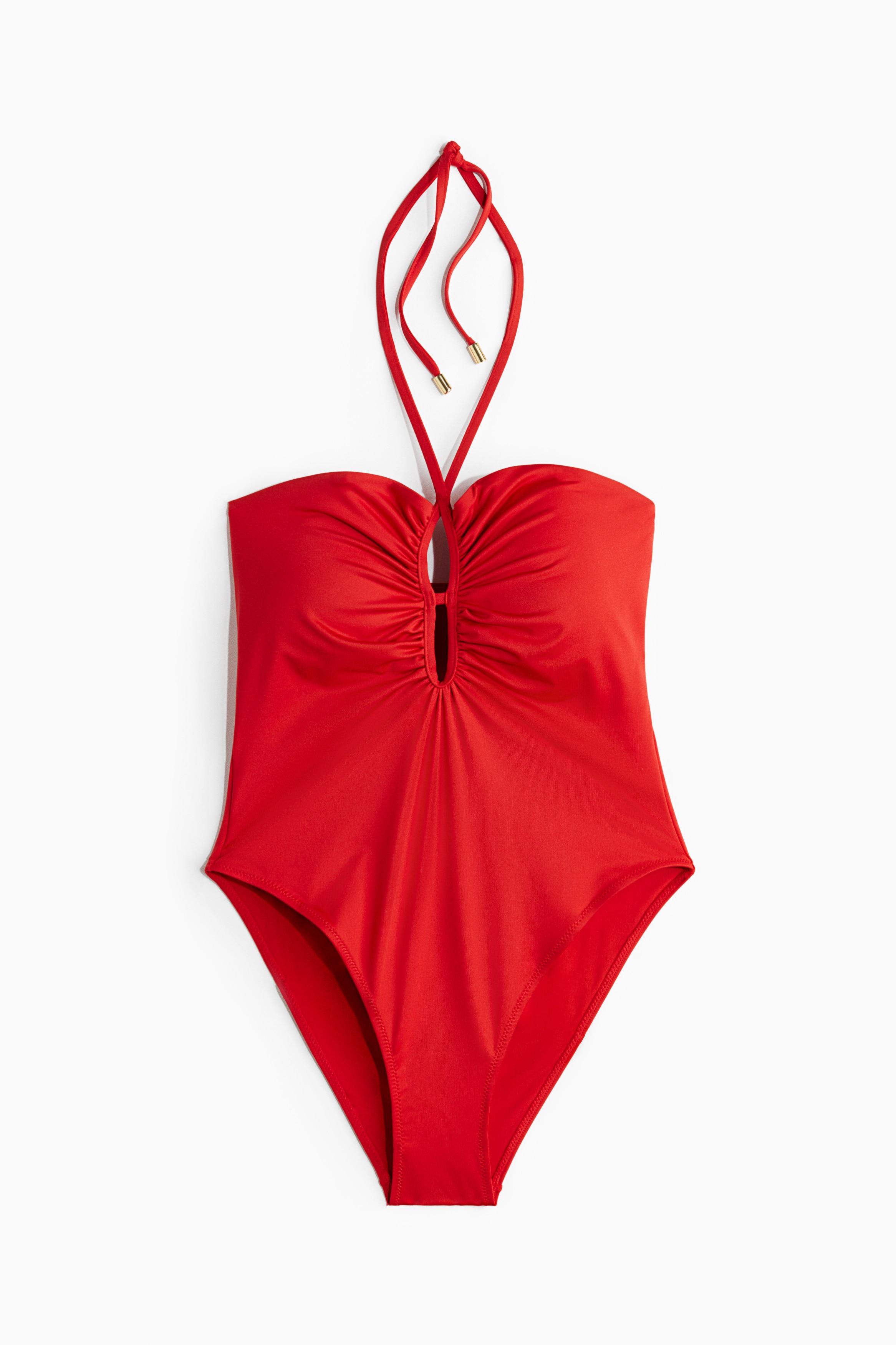 Padded Cup Halterneck Swimsuit - Bright red