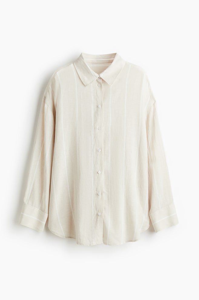 Oversized Linen Blend Shirt - Light beige - 1