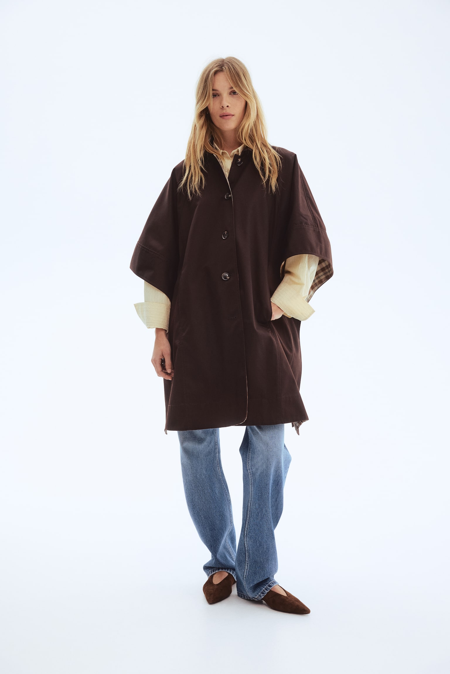 Manteau cape avec col - Marron foncé - 3