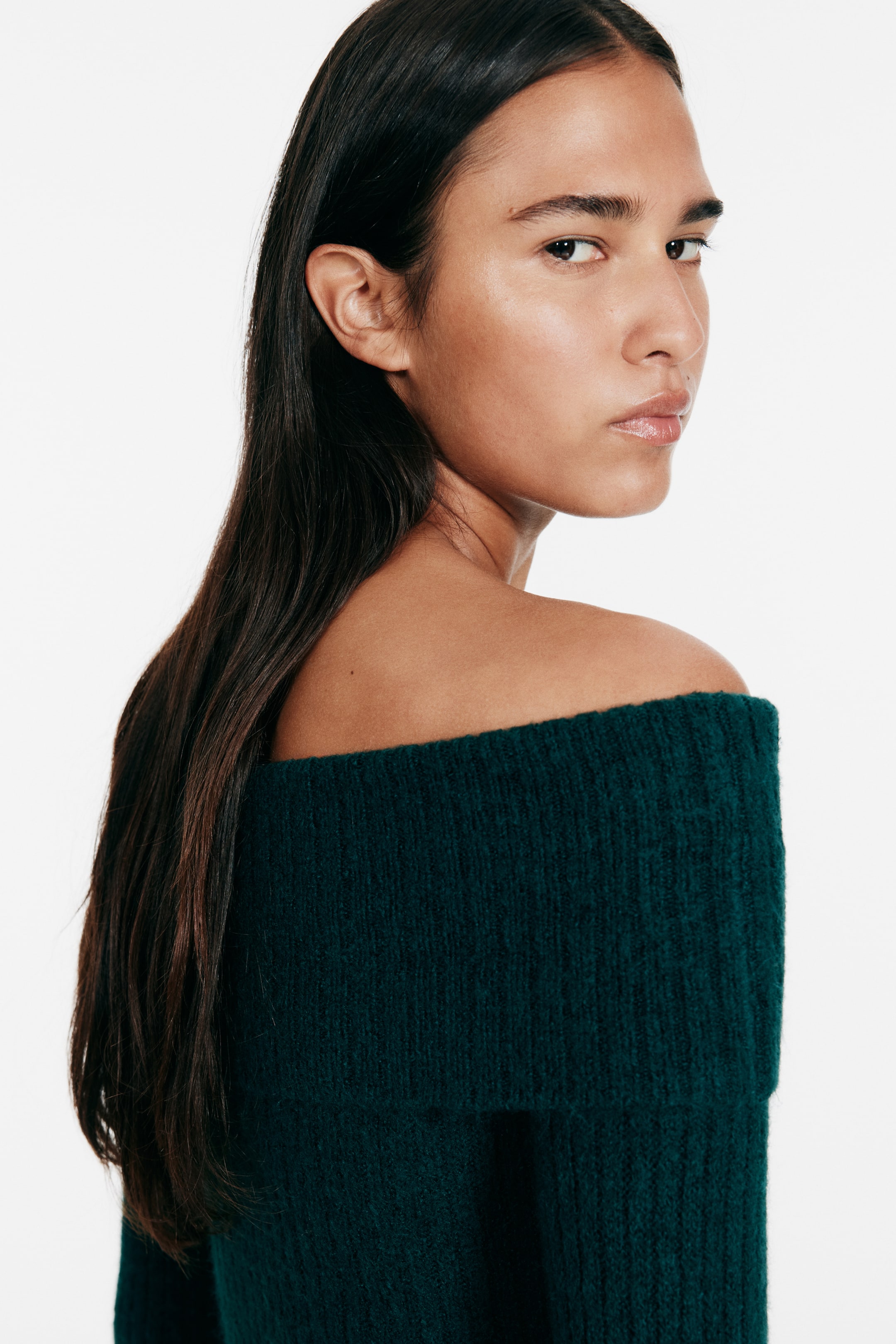 Voir une image plus grande: Robe épaules nues en tricot côtelé - Vert foncé - FEMME | H&M CA 2