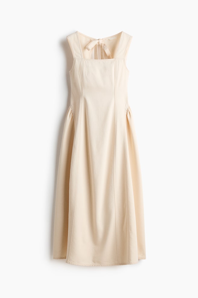 Flared-skirt twill dress - Cream/Denim blue - 1
