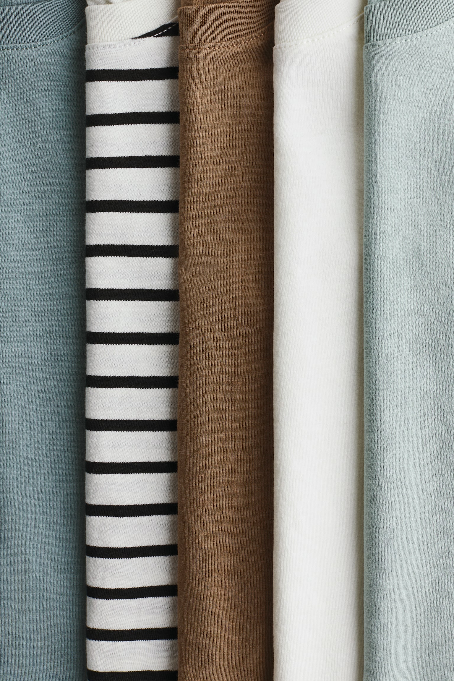5-Pack Cotton T-Shirts - Teal/striped/Brown/black/dark gray/Blue/white/yellow/Beige/blue/cream/Blue/light gray melange/Navy blue/blue/Dark gray/light gray melange - 2
