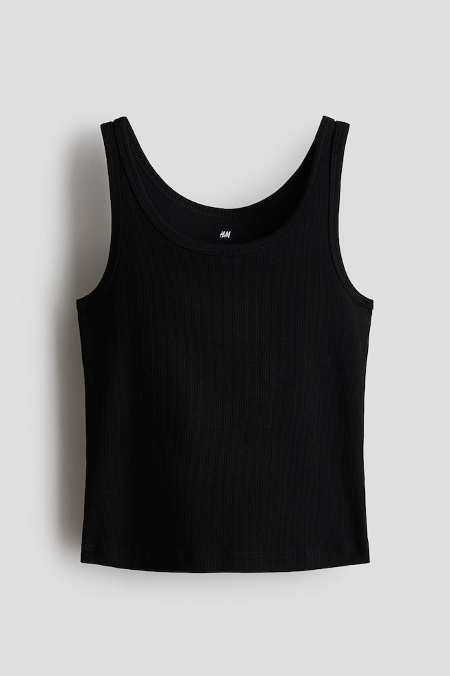 Ribbed Cotton Tank Top - Black/Light yellow/White/striped/White - 1