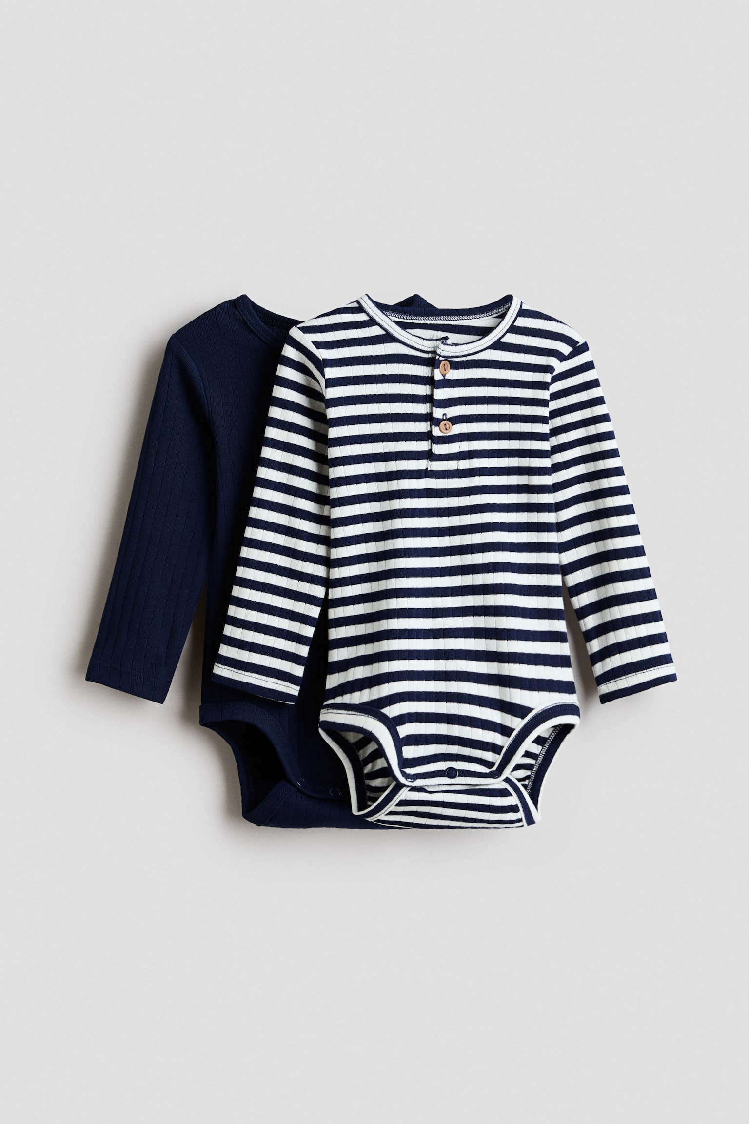 2-Pack Henley-Style Bodysuits - Navy blue/white striped