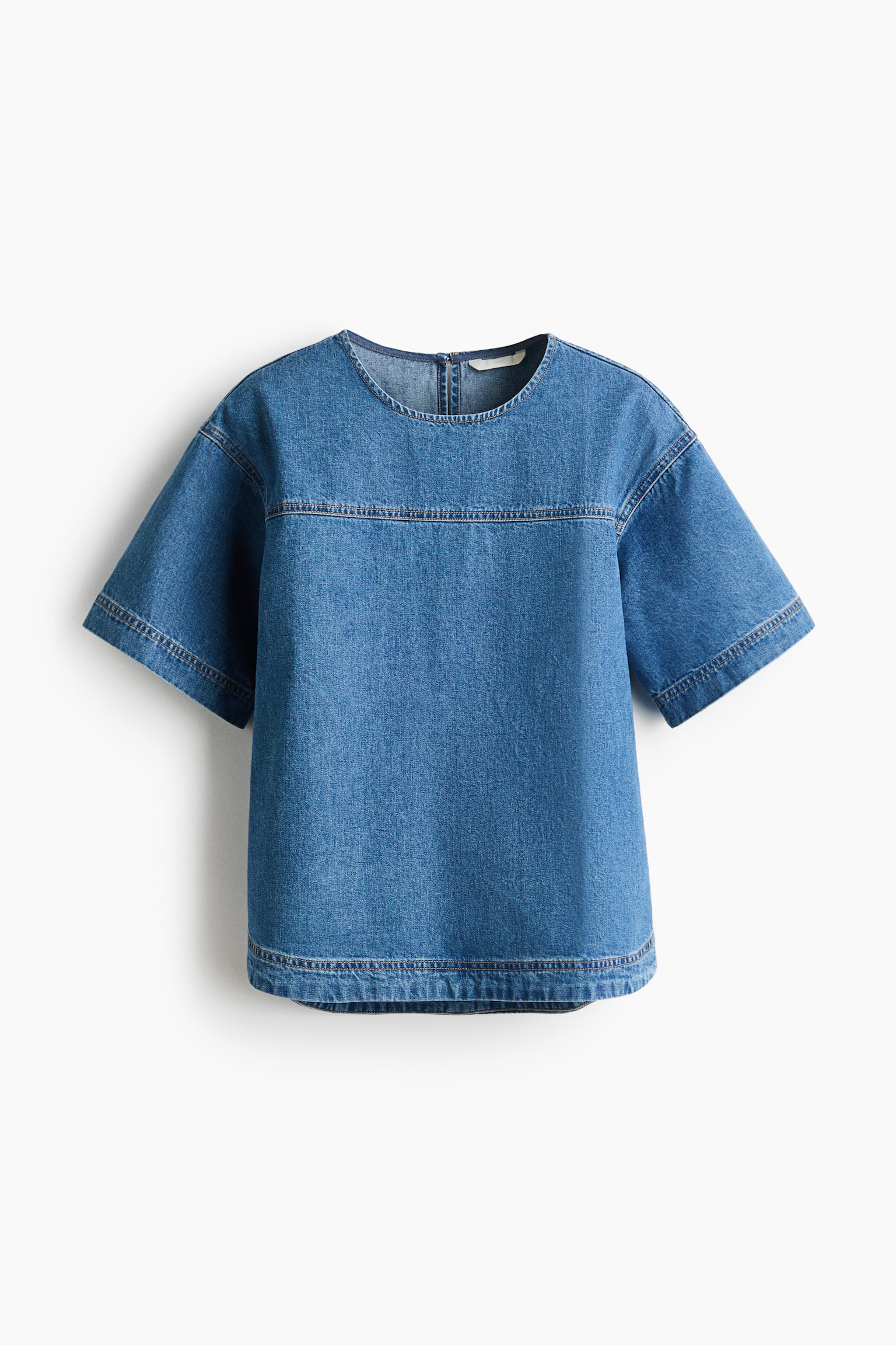 Short-Sleeved Denim Top - Denim blue/Dark denim blue - 1
