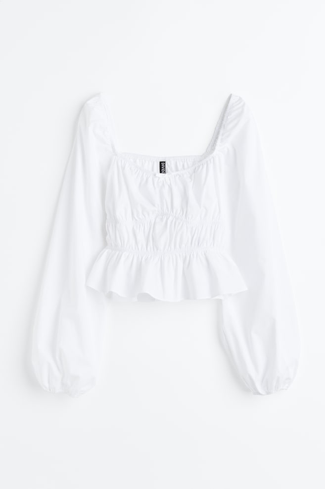 Balloon-sleeved peplum blouse - White/Black - 2