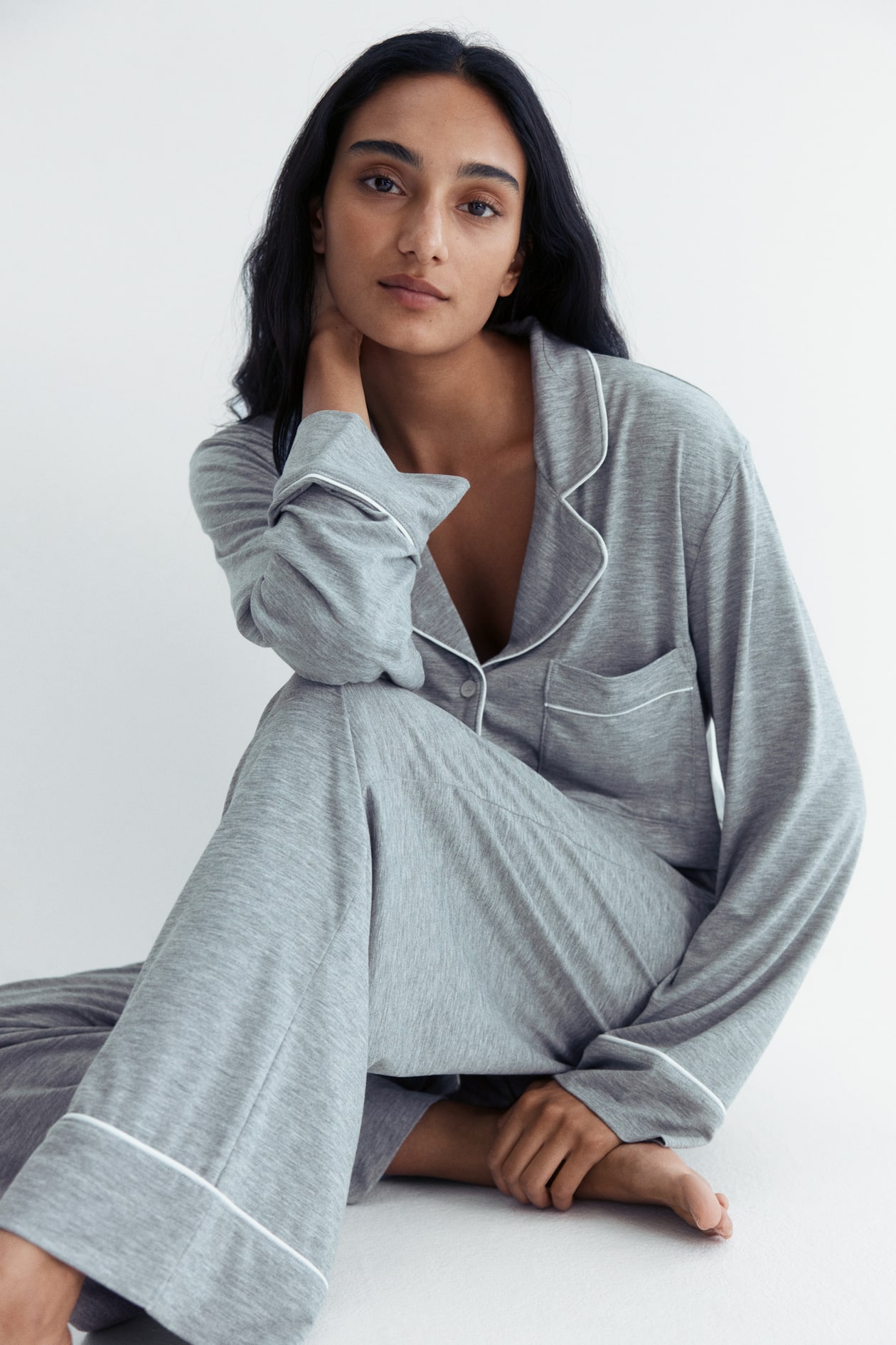 Pyjama en viscose mélangée - Gris clair chiné - FEMME | H&M FR