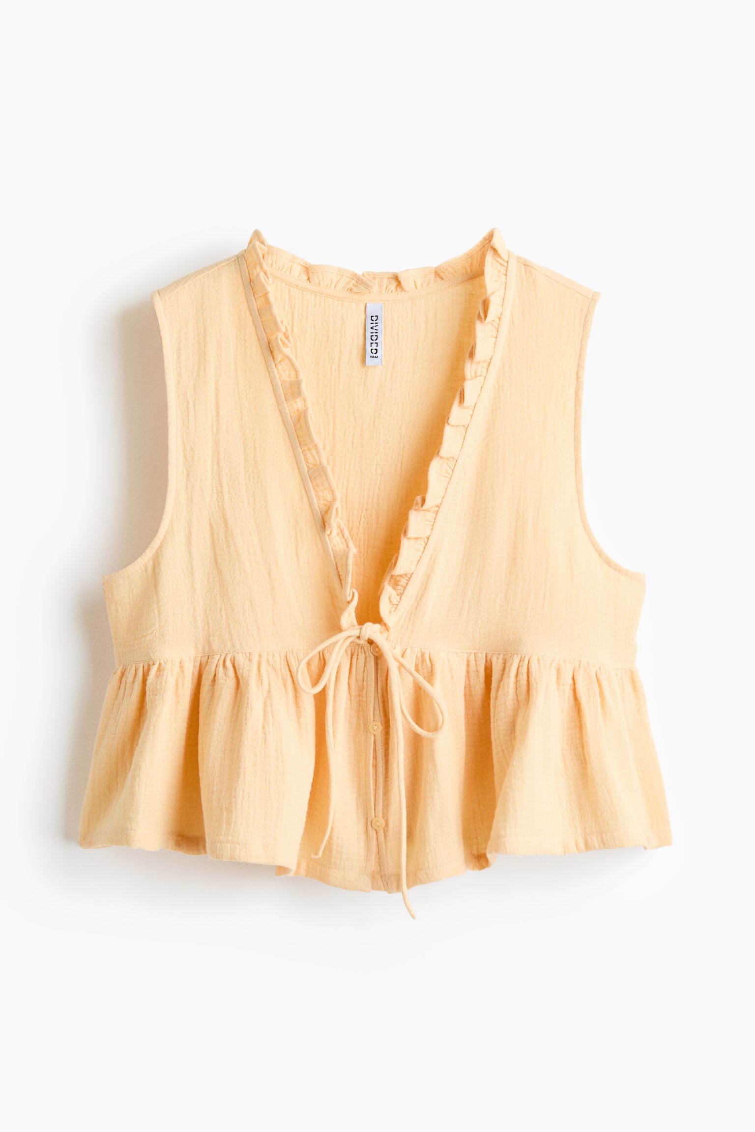 Tie-front cotton muslin top - Yellow/Black/Ivory