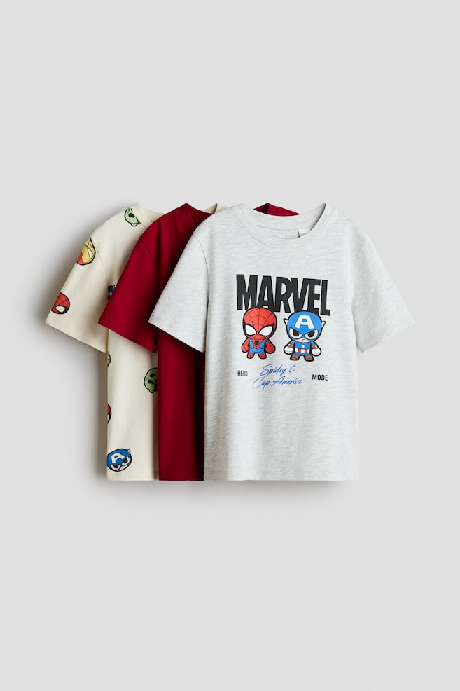 3-pack Printed T-shirts - Gray melange/Marvel Comics/Navy blue/Mickey Mouse/Gray/Sonic the Hedgehog/Green/Minecraft/Blue/Lilo & Stitch/Red/Cars/Green/Minecraft/Dusty blue/Hot Wheels/White/Pokémon/Dark gray/Jurassic World - 1