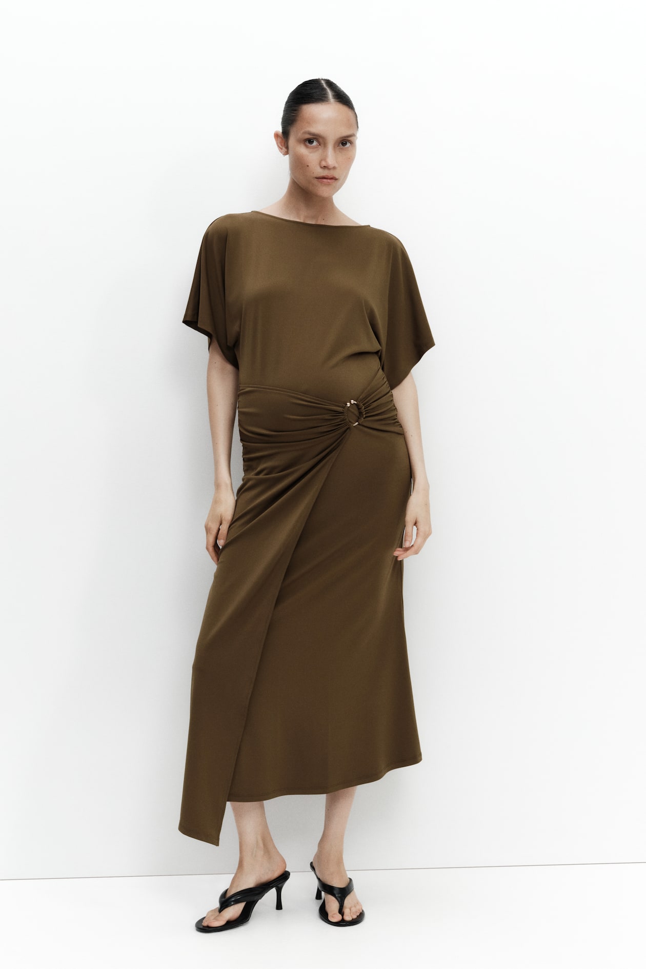khaki green wrap dress Dark Green romantic wrap dress
