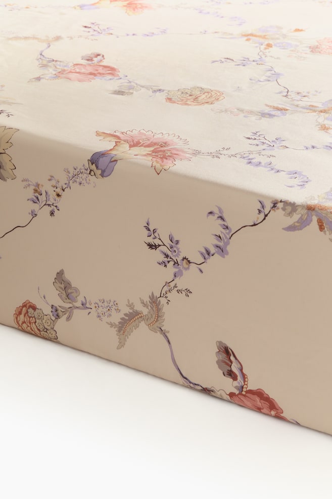 Drap-housse en satin à motif - Light beige/Floral/Beige/fleuri - 1