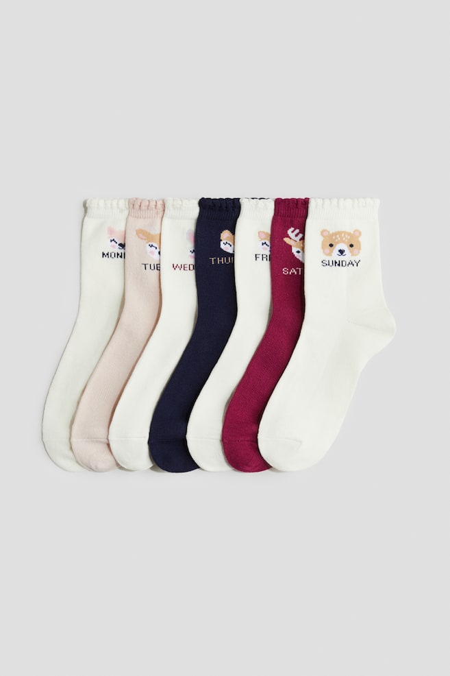 7-pack Socks - White/days of the week/Light pink/rainbows/Pink/floral/White/bears/Light pink/unicorn/Light blue/butterflies - 1